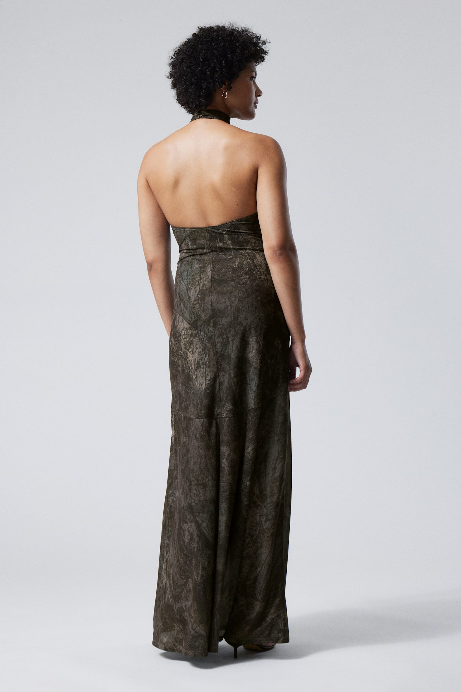 Open Back Maxi Halter Dress - Fairytale - Dusty Khaki Green - 4