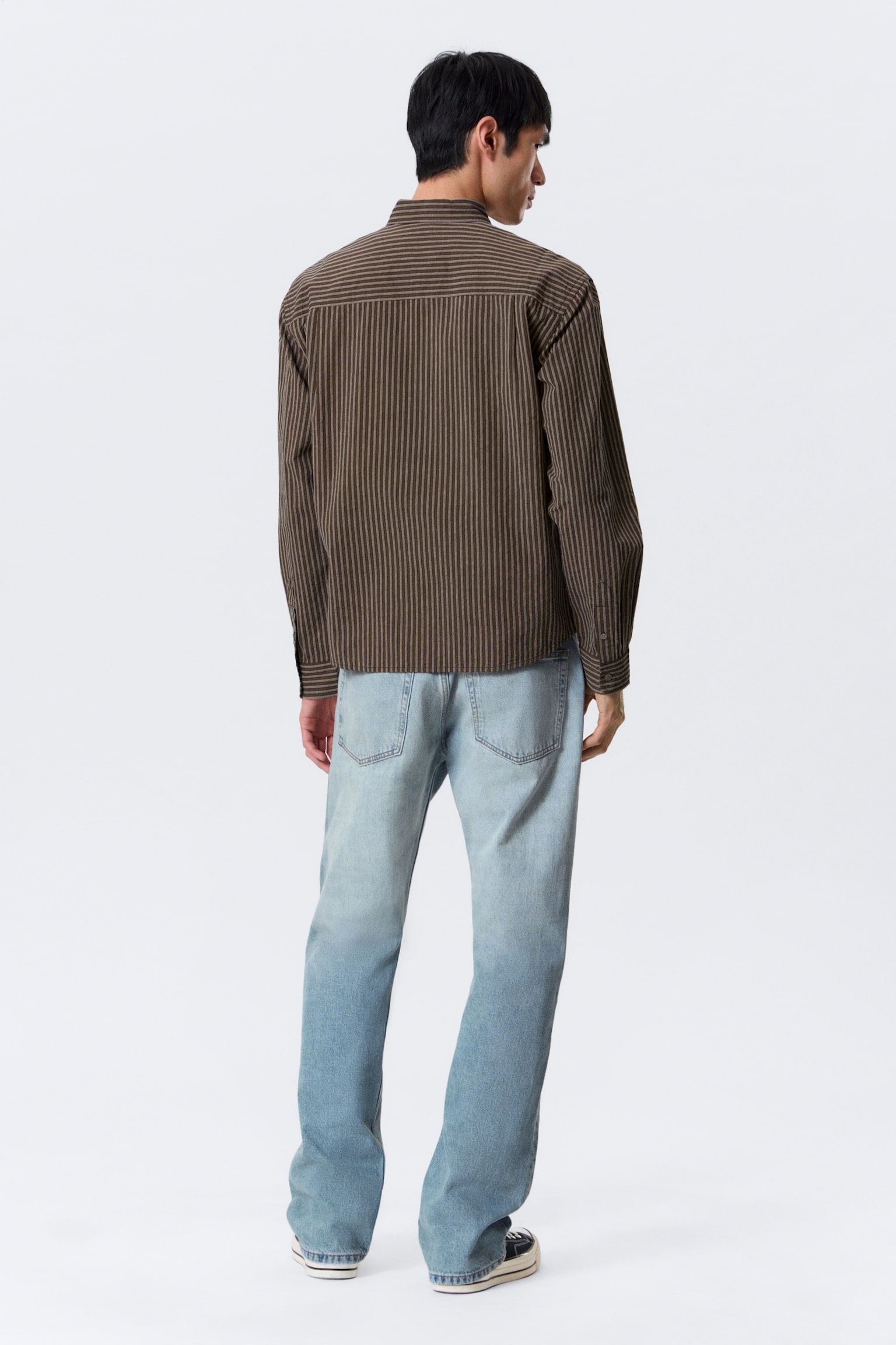 Cămașă relaxată cu dungi și nasturi - Striped Brown/Bej cu dungi - 4