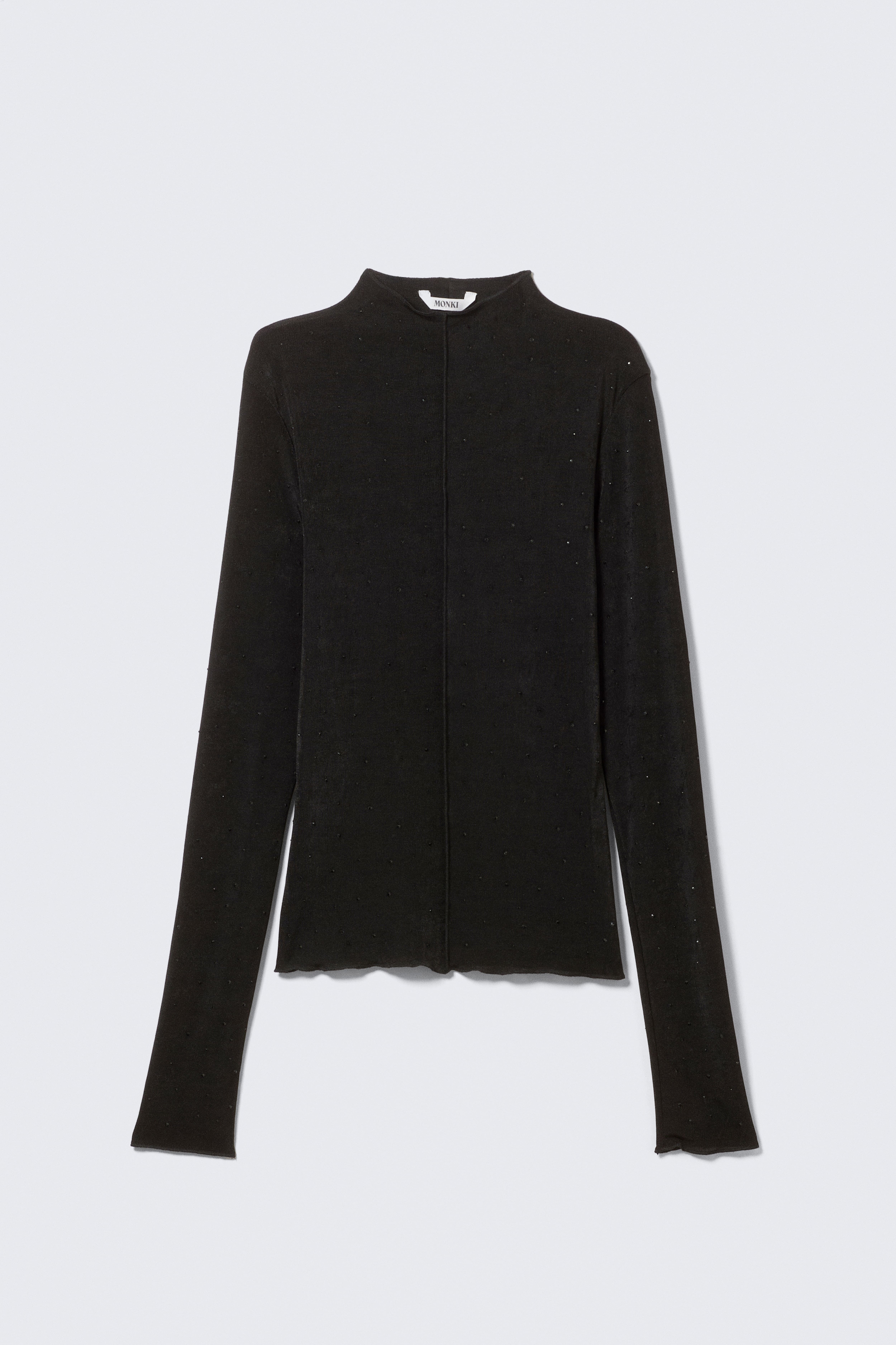 Top a maniche lunghe con strass - Nero - Strass