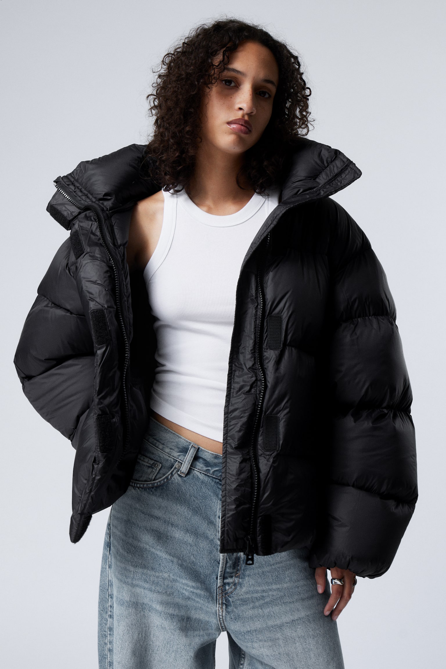 Oversized Recycled Down Puffer Jacket - Black - 1