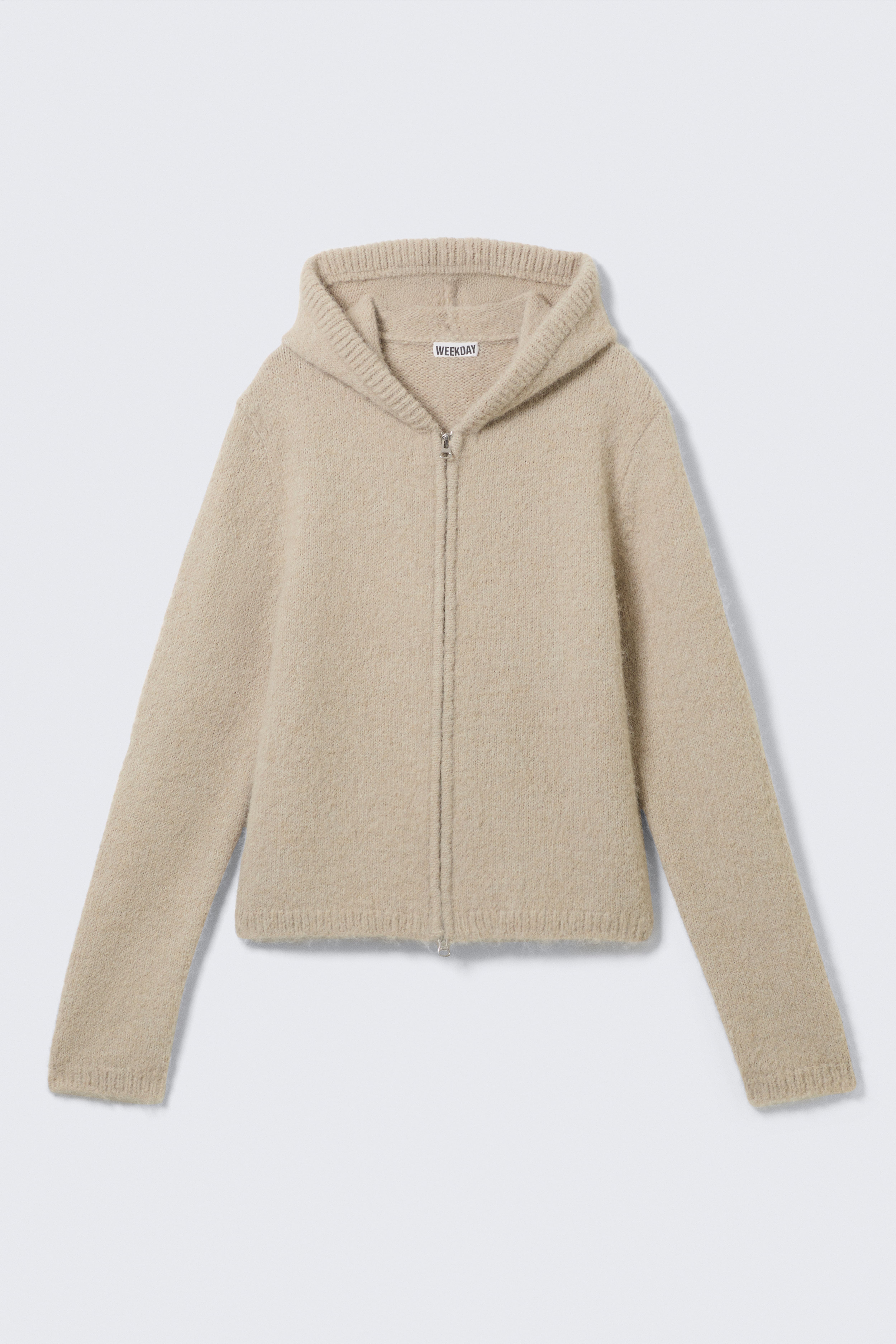 Boxy Strick-Hoodie mit Reißverschluss - Beige