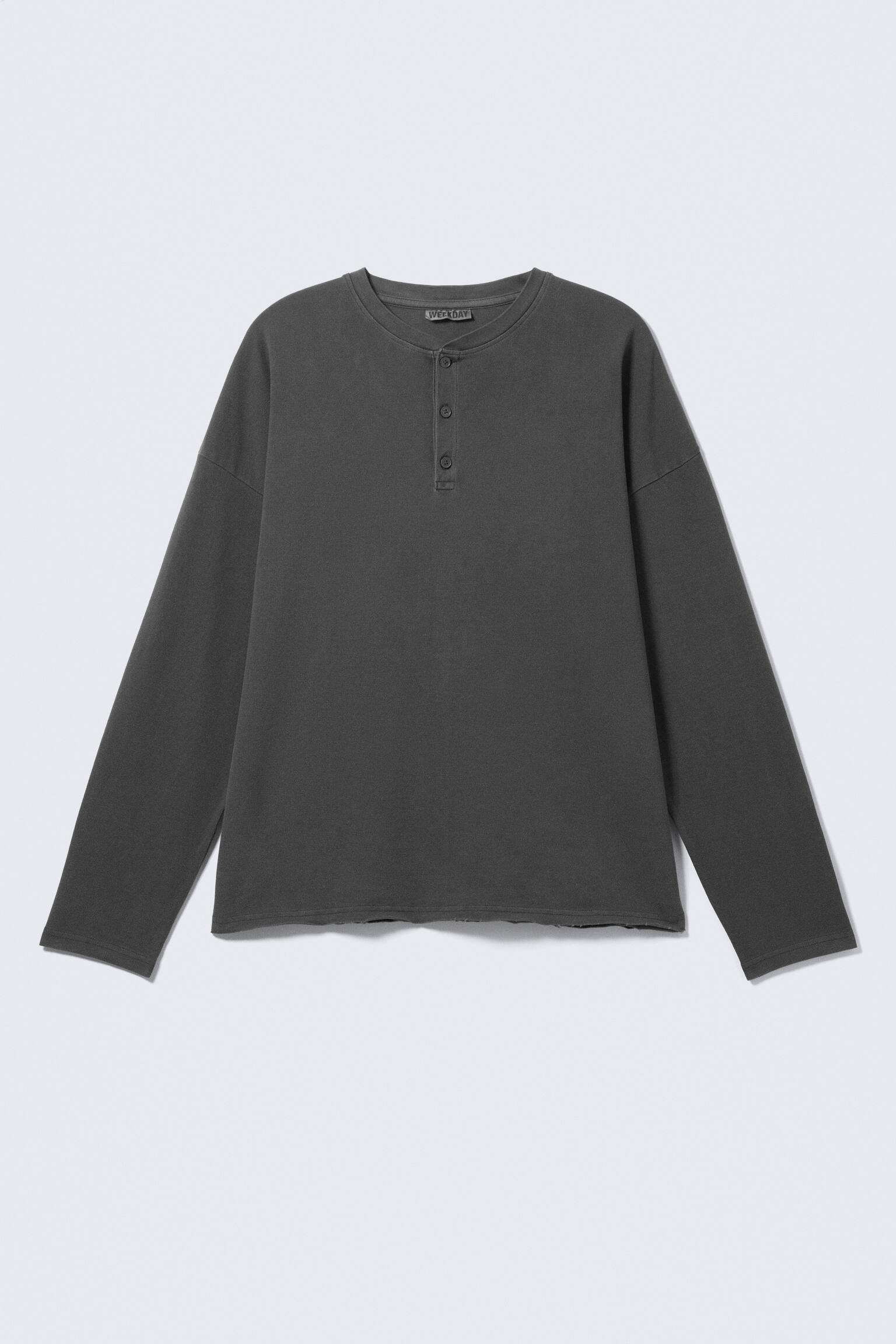 Locker geschnittenes Langarm-Henleyshirt - Dunkelgrau - 2