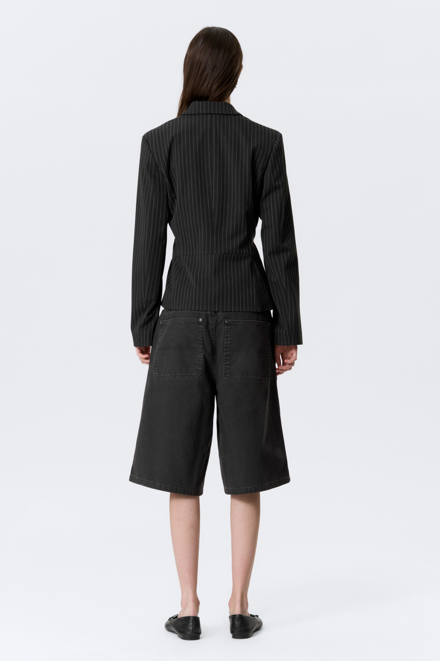 Úzka sako na gombíky - Čierna s jemnými prúžkami/Prašná krtková/Tmavosivá rybia kosť - 5