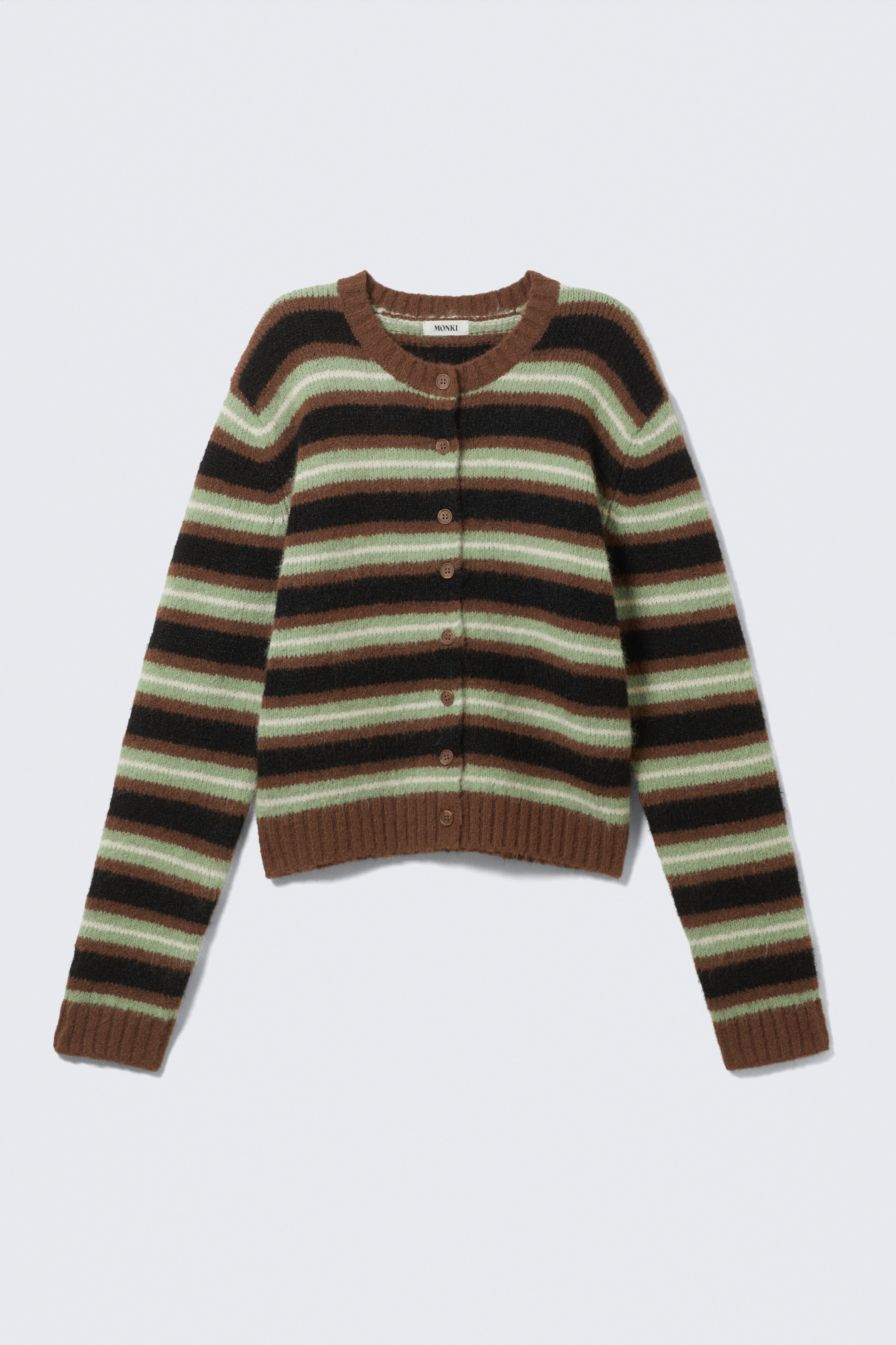 Gebürstete Strickjacke mit Knöpfen - Braun/Schwarz/Grün gestreift/Grau meliert/Dunkelrot & rosa gestreift/Flieder