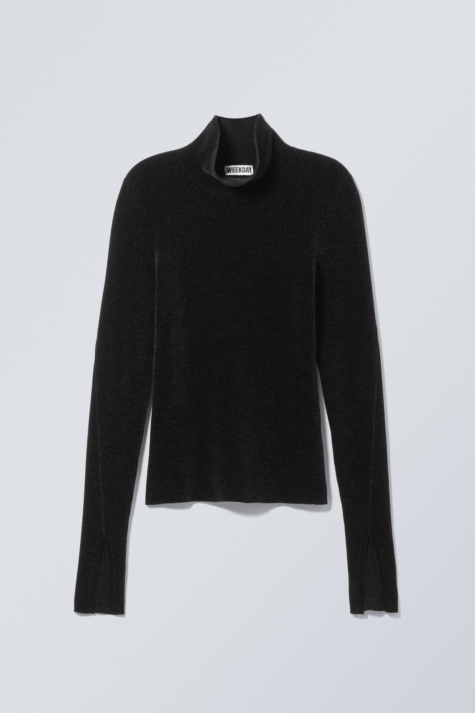 Rib-Knit Chenille Turtleneck Sweater - Black/Bright Blue - 2