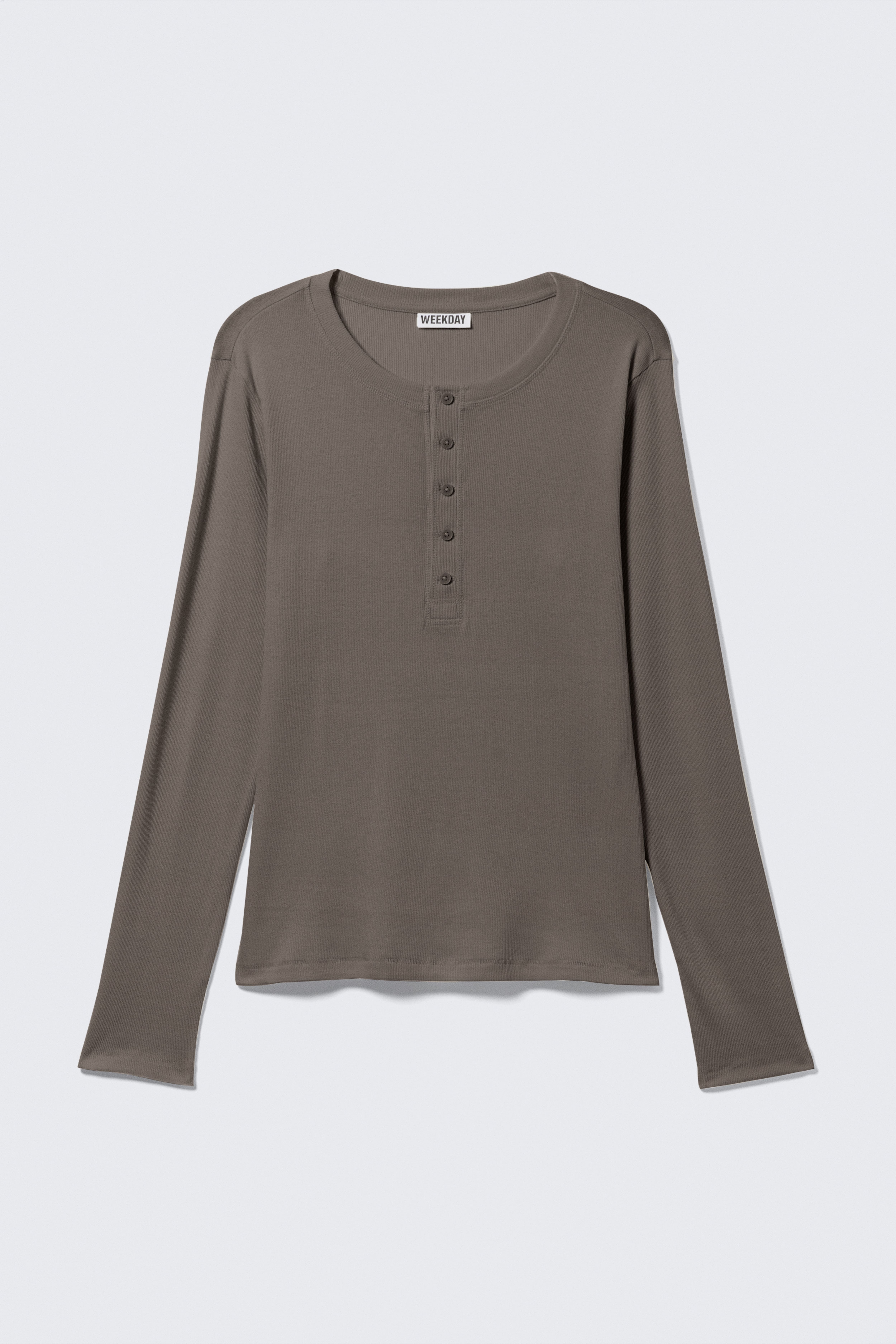 T-shirt Henley manches longues - Taupe foncé/Noir