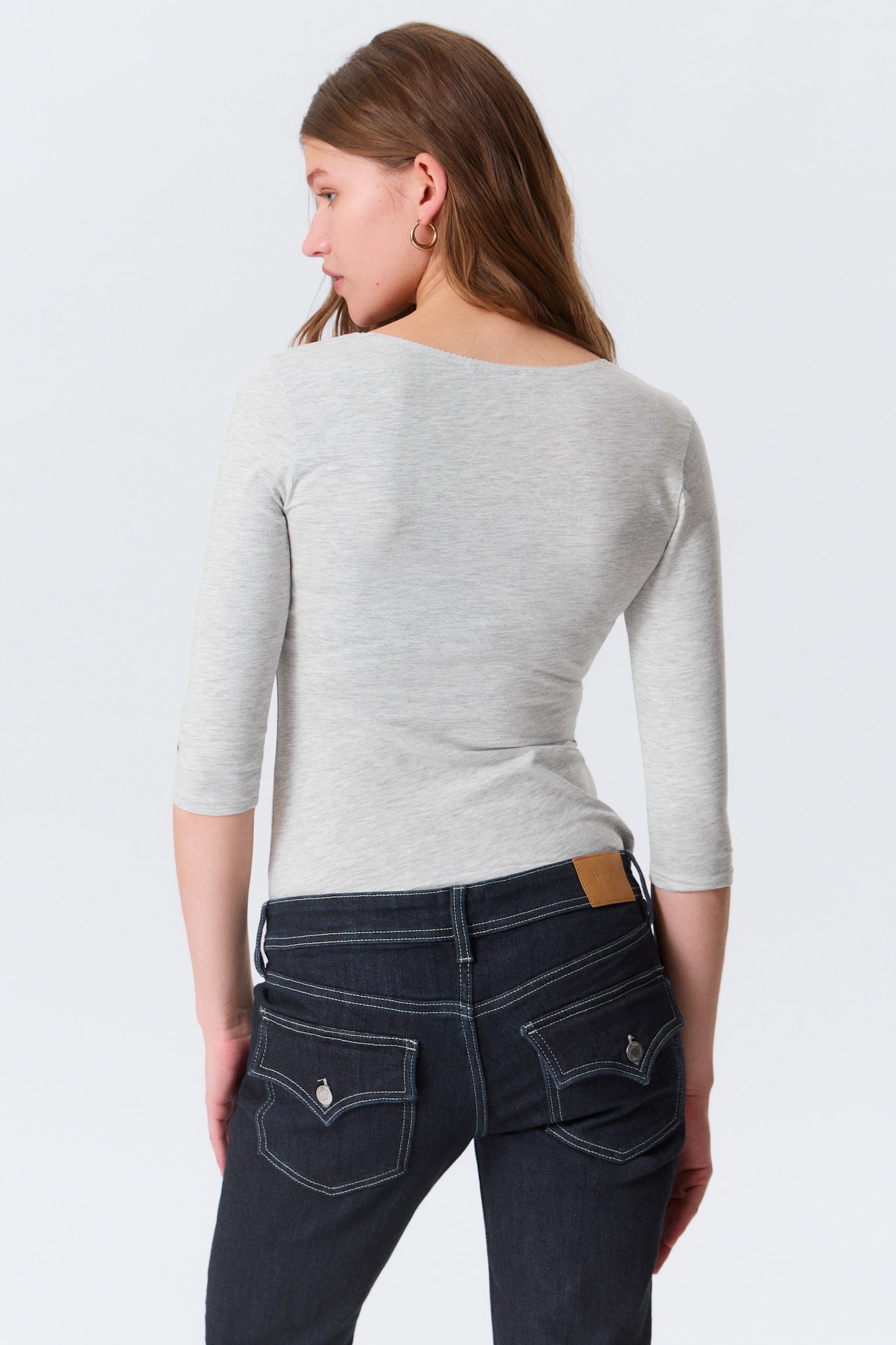 Přiléhavý top s tříčtvrtečními rukávy - Šedý melír/Krémová/Světle lila/Tmavě hnědá - 4