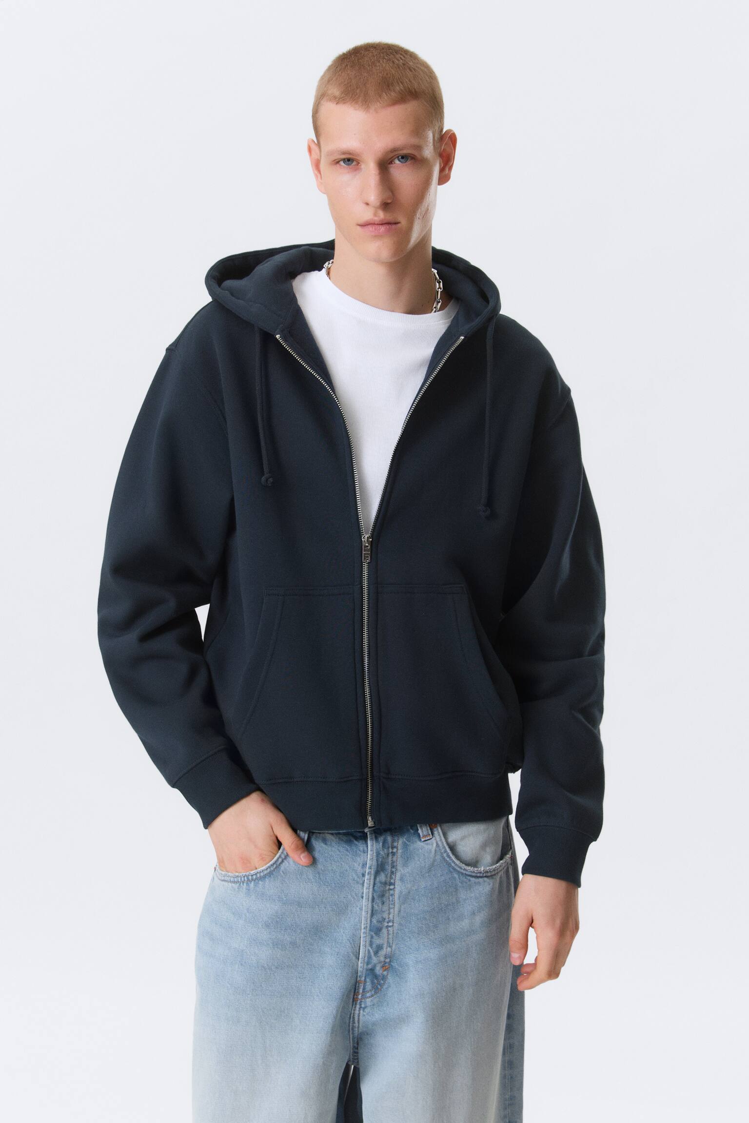 Classic Zip Hoodie - Navy Blue/Black/Grey Melange - 1