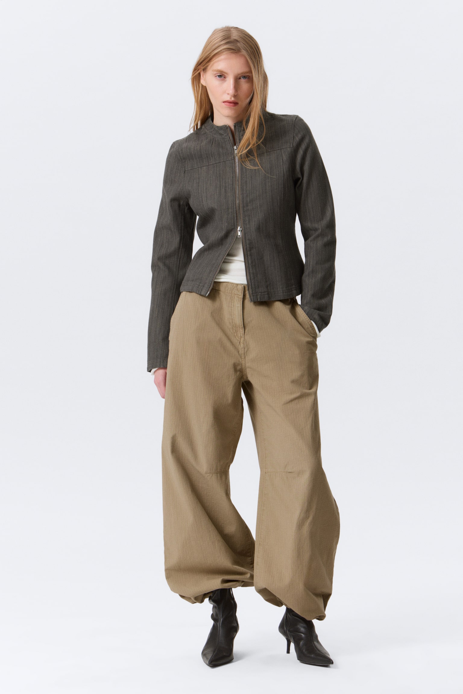 Giacca GENEVIEVE SLIM in cotone con cerniera - Grigio scuro/Grigio scuro - 1