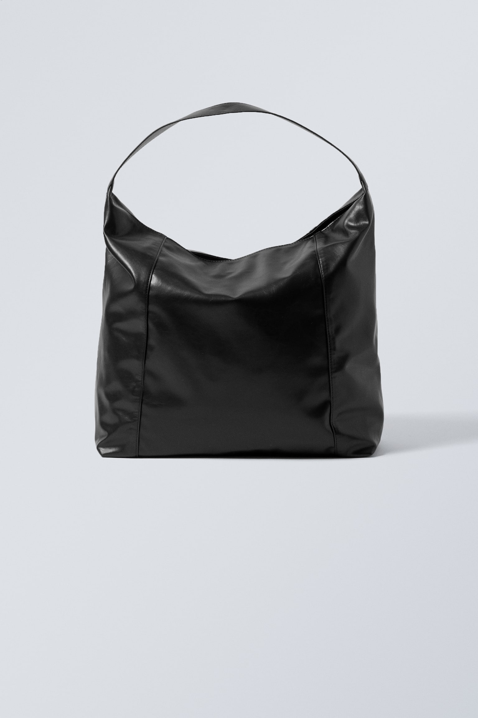 Square Faux Leather Shoulder Bag - Black/Glossy Brown