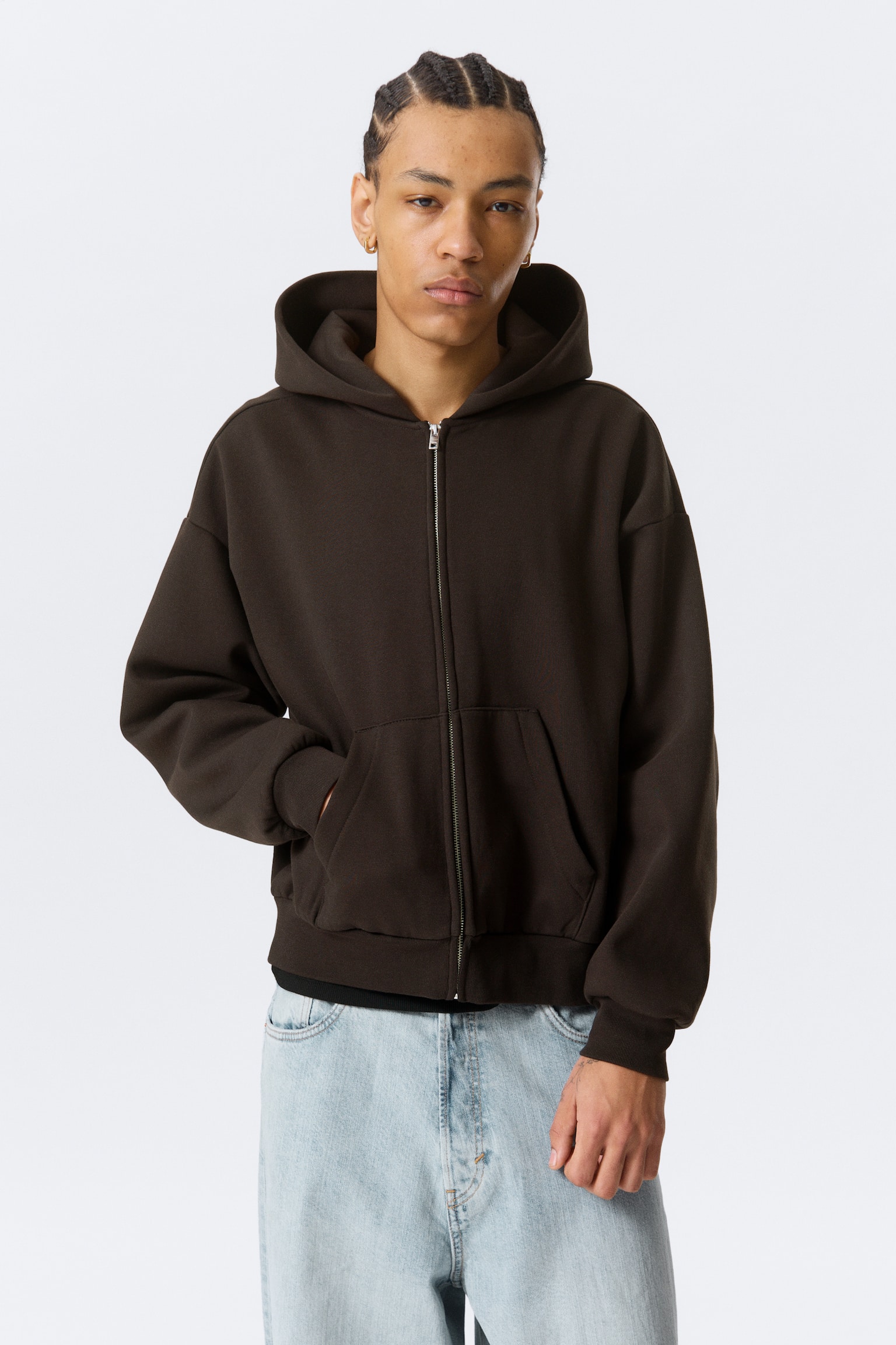 Volná mikina na zip - Tmavě hnědá/Šedý melír/Černá/Tmavě šedá/Washed Blue - 4