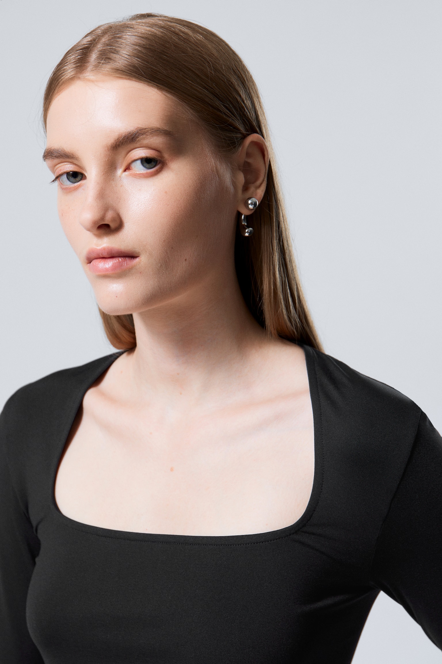 Square Neck Longsleeve Top - Black - 4