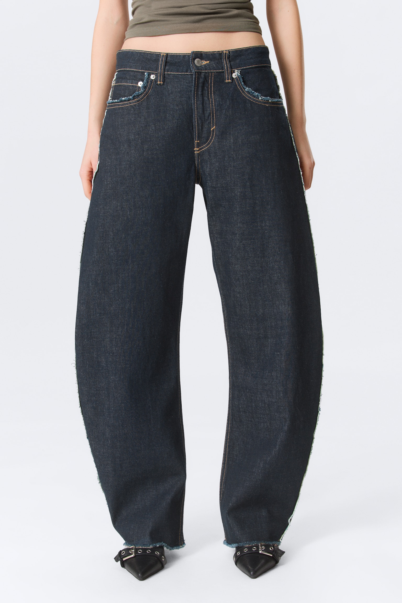 Blugi Abell cu talie medie, croială regulară și picior evazat - Blue Rinse - Albastru Închis/Gnarly Blue - Albastru Mediu - 4