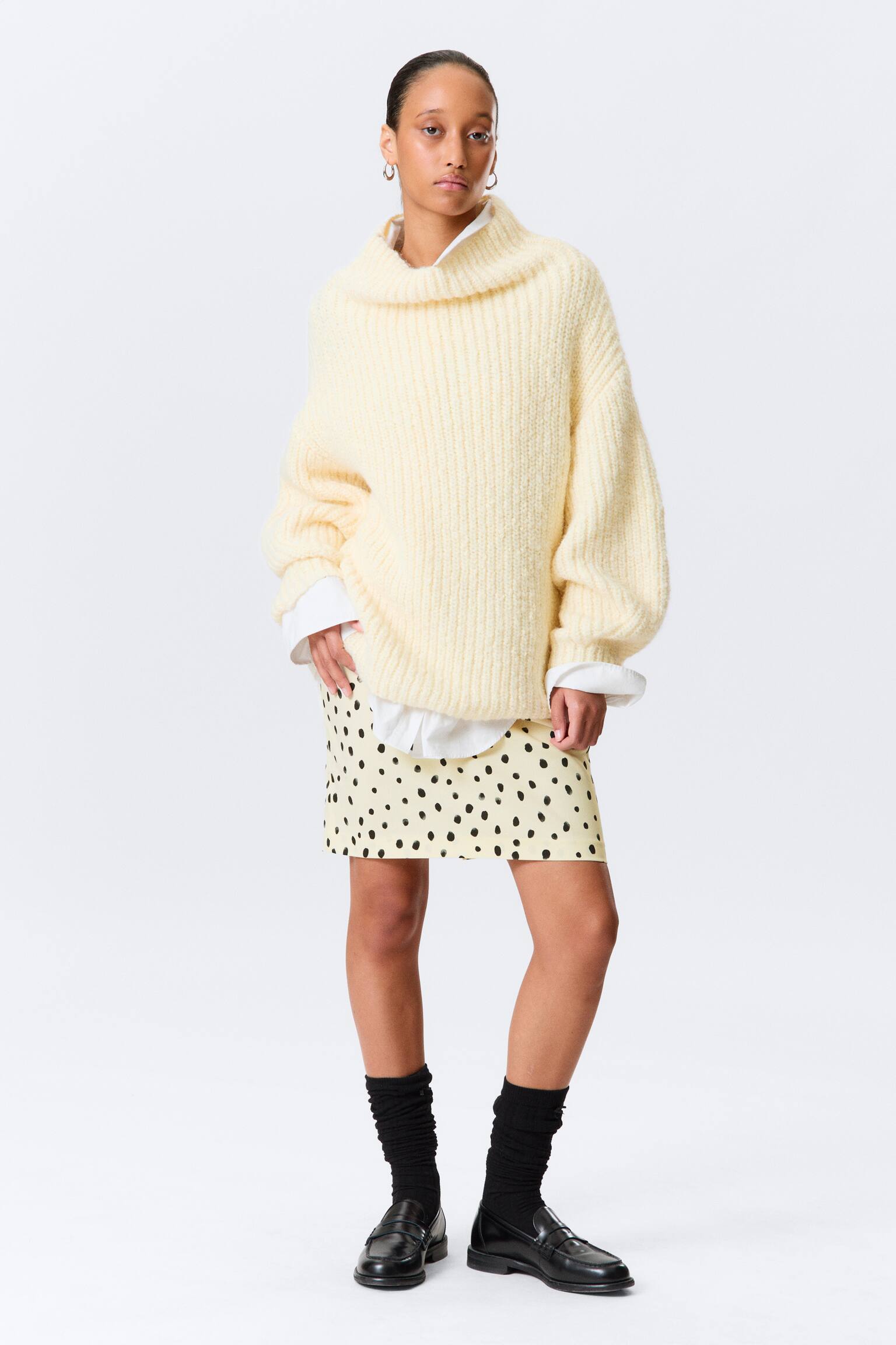 Oversized Strickpullover mit Rollkragen - Hellgelb/Weiß - Mehrfarbig - 1