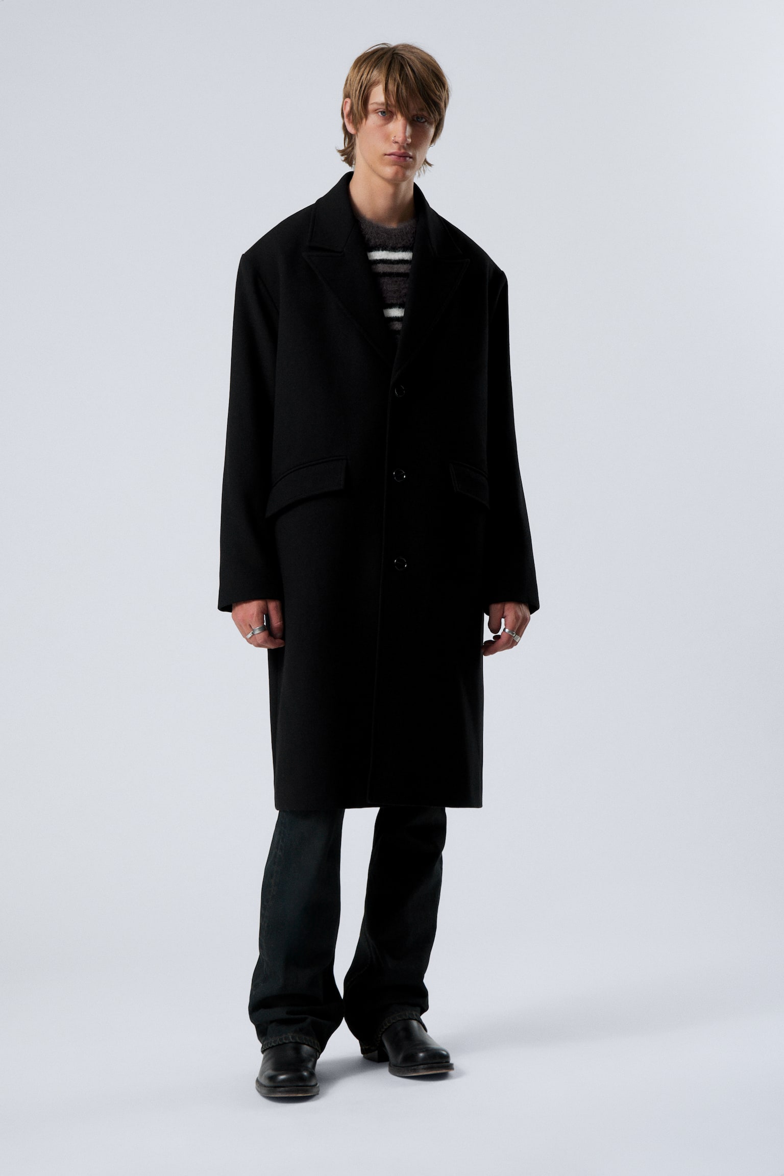 Single Breasted Wool-blend Coat - Black/Dark Brown - 3