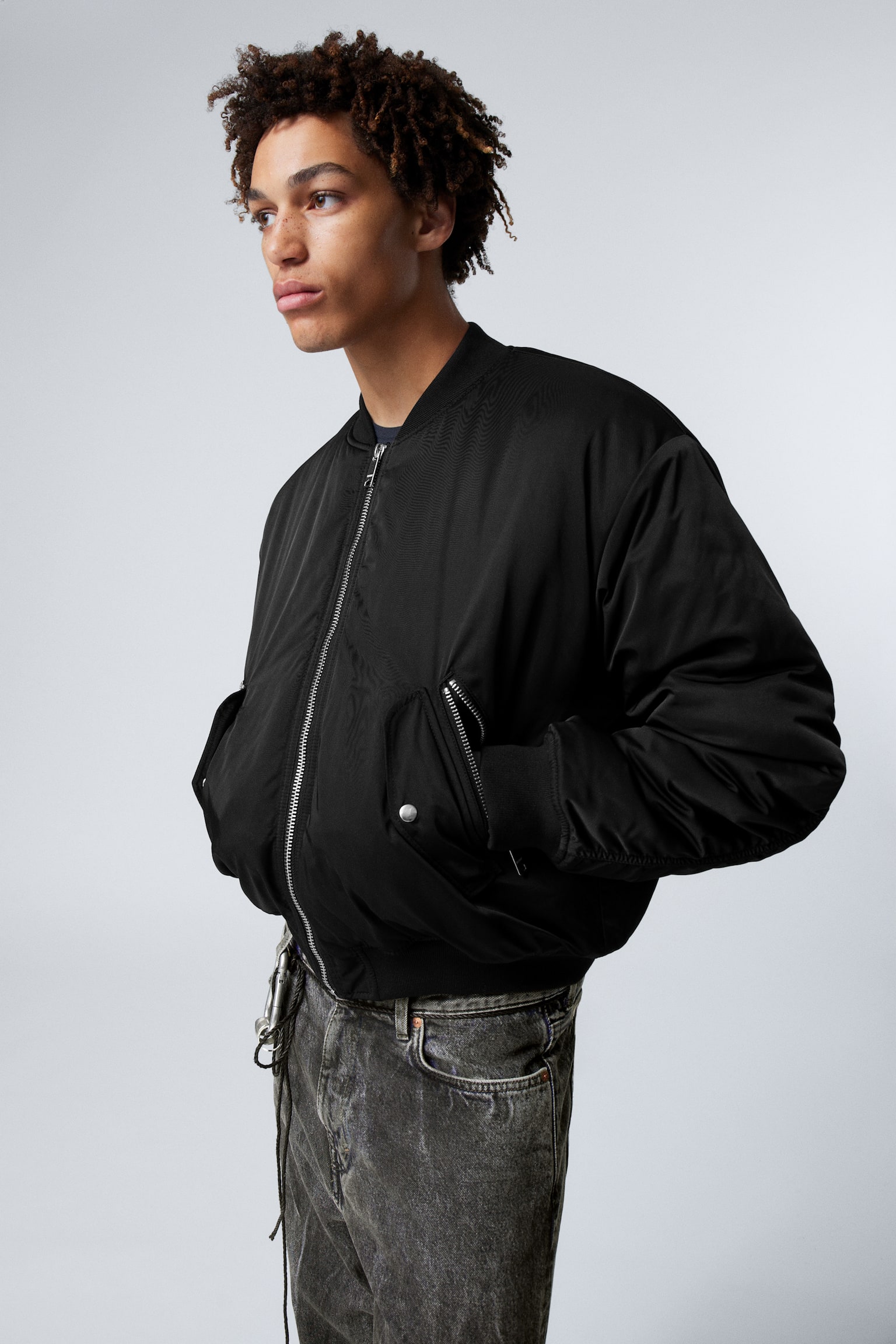 Relaxed Twill Bomber Jacket - Black - 3