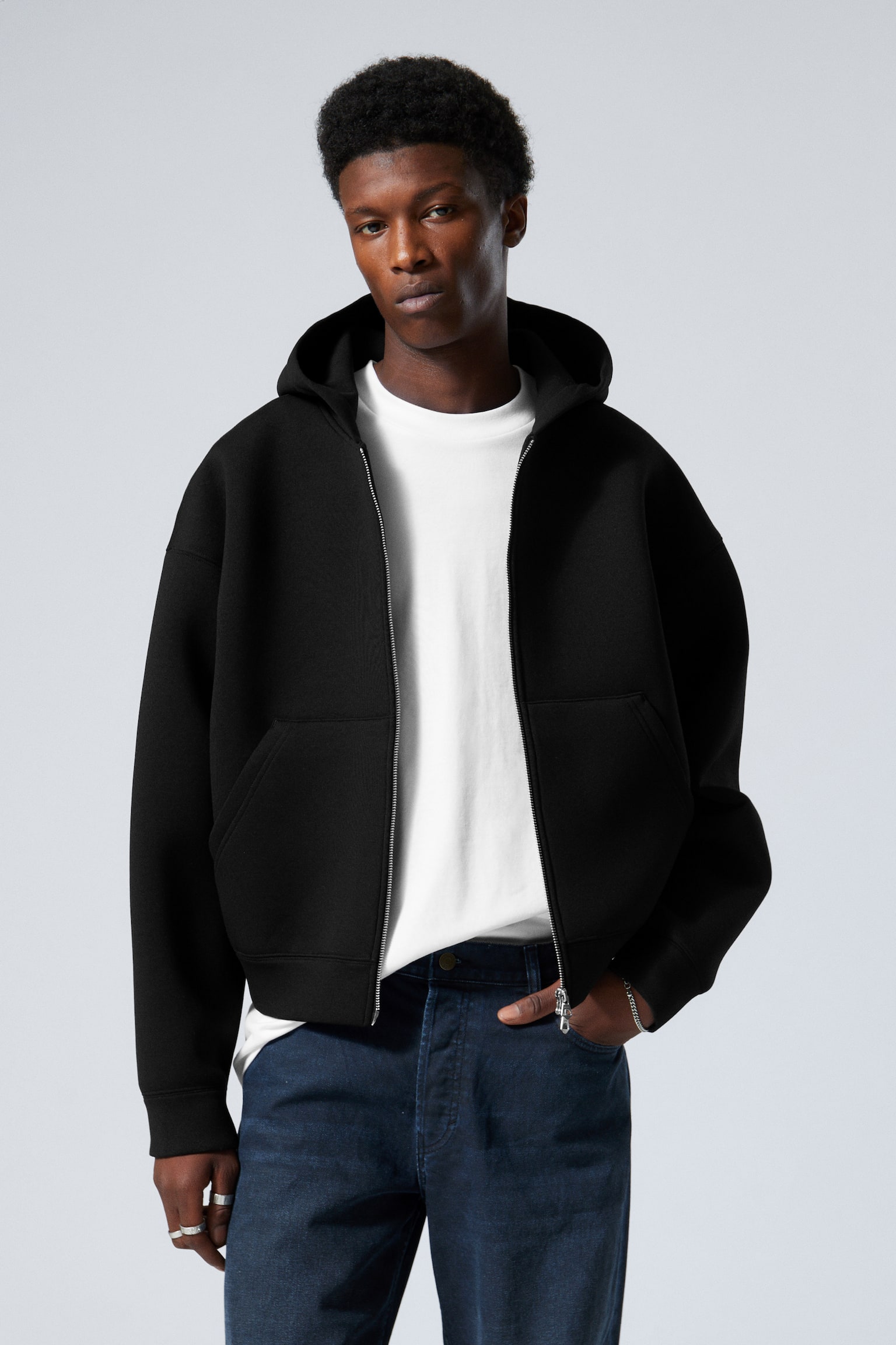 Simon Scuba Zip Hoodie - Black/Grey Melange - 1