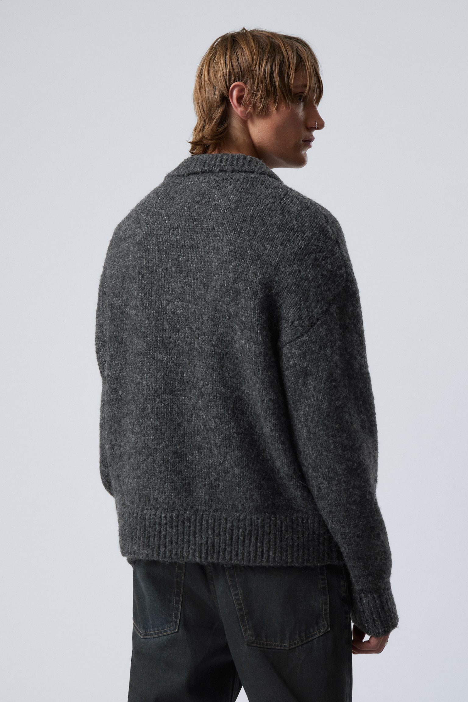 Bobby Relaxed Knitted Polo Sweater - Dark Grey - 5