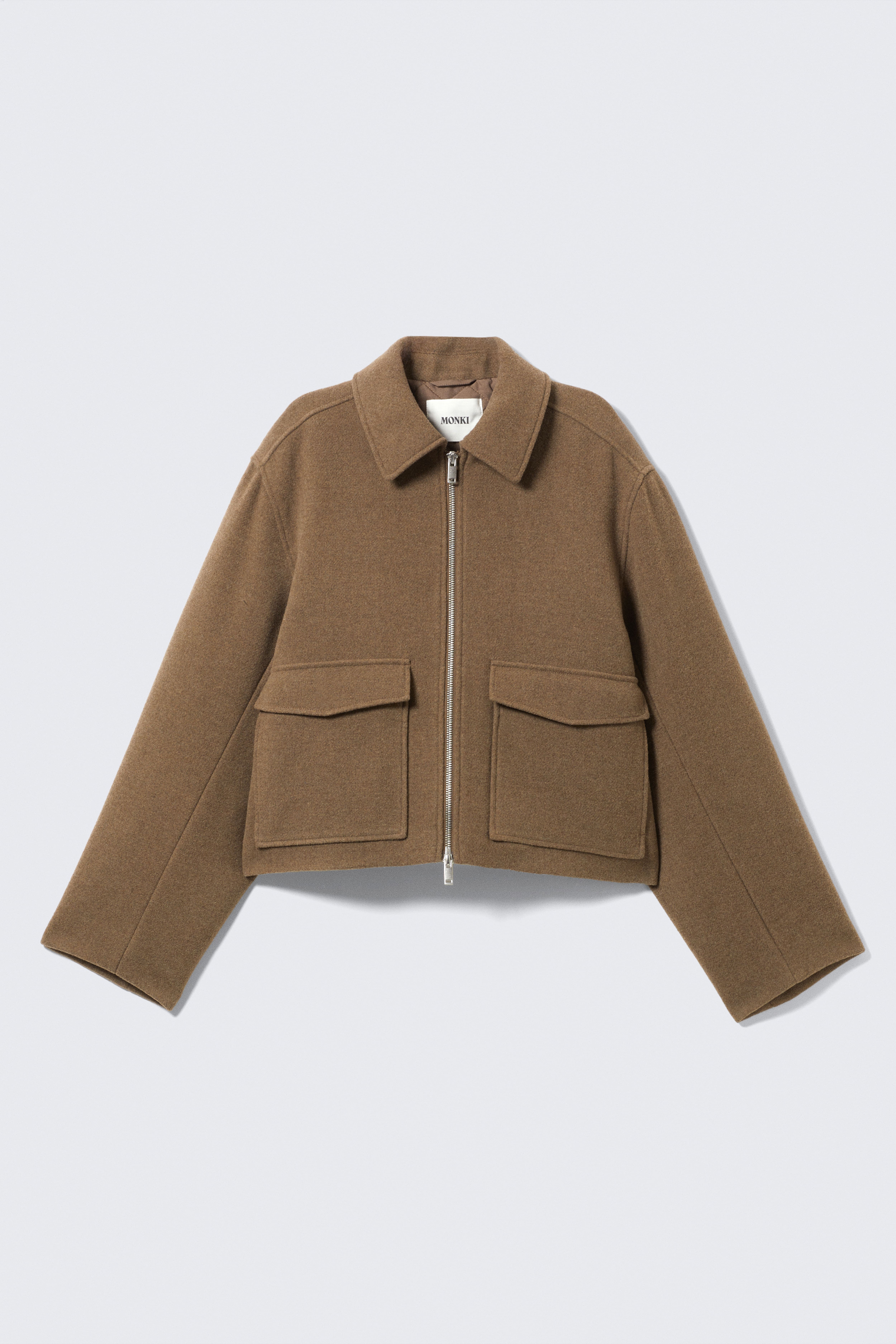 Kurze, kastige Zip-Jacke - Mattes Braun/Dunkelgrau meliert/Dunkelbraun/Kariert