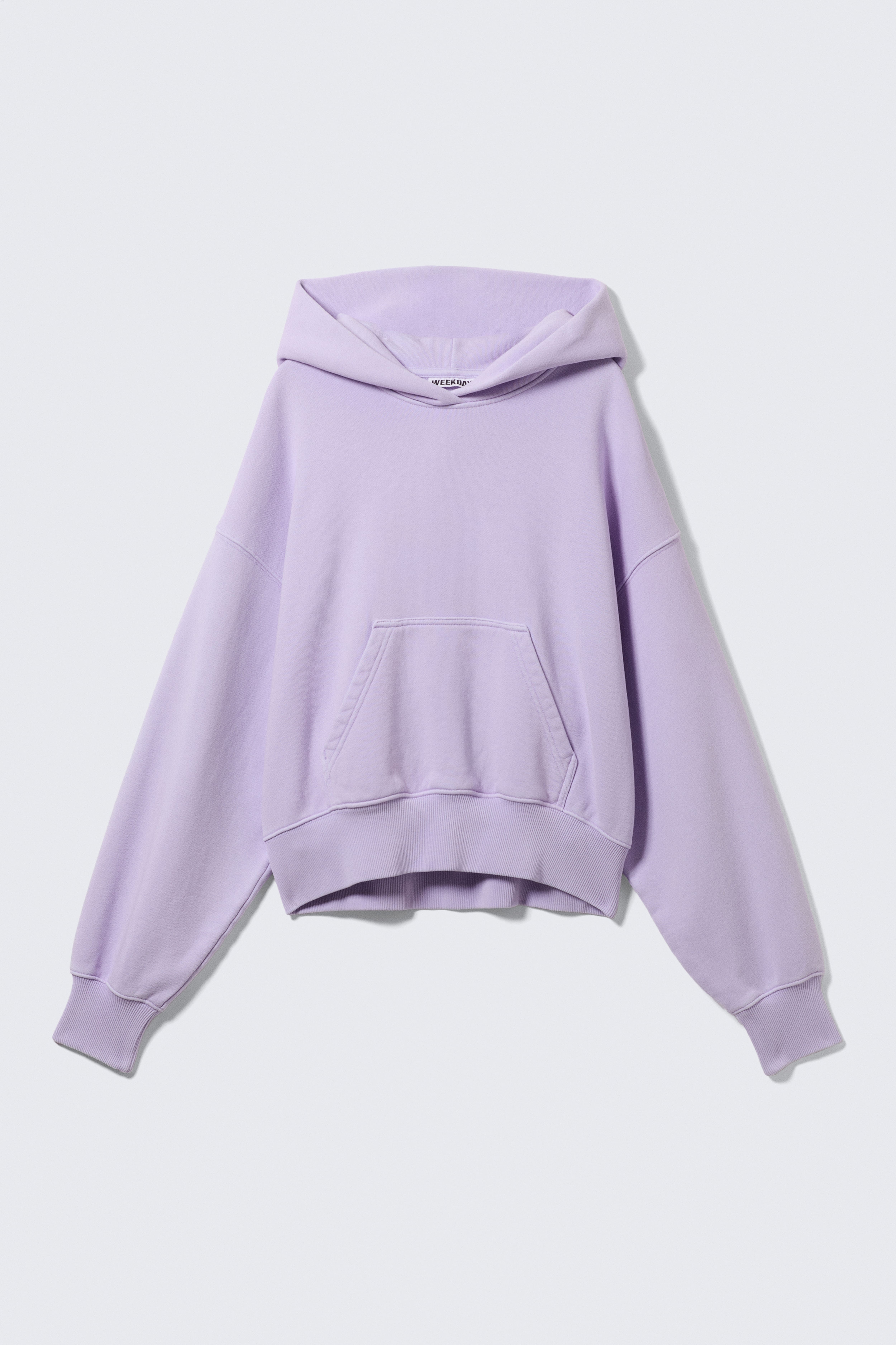 Boxy hoodie van katoenen fleece - Washed Light Purple/Donkergrijs met wassing/Zwart