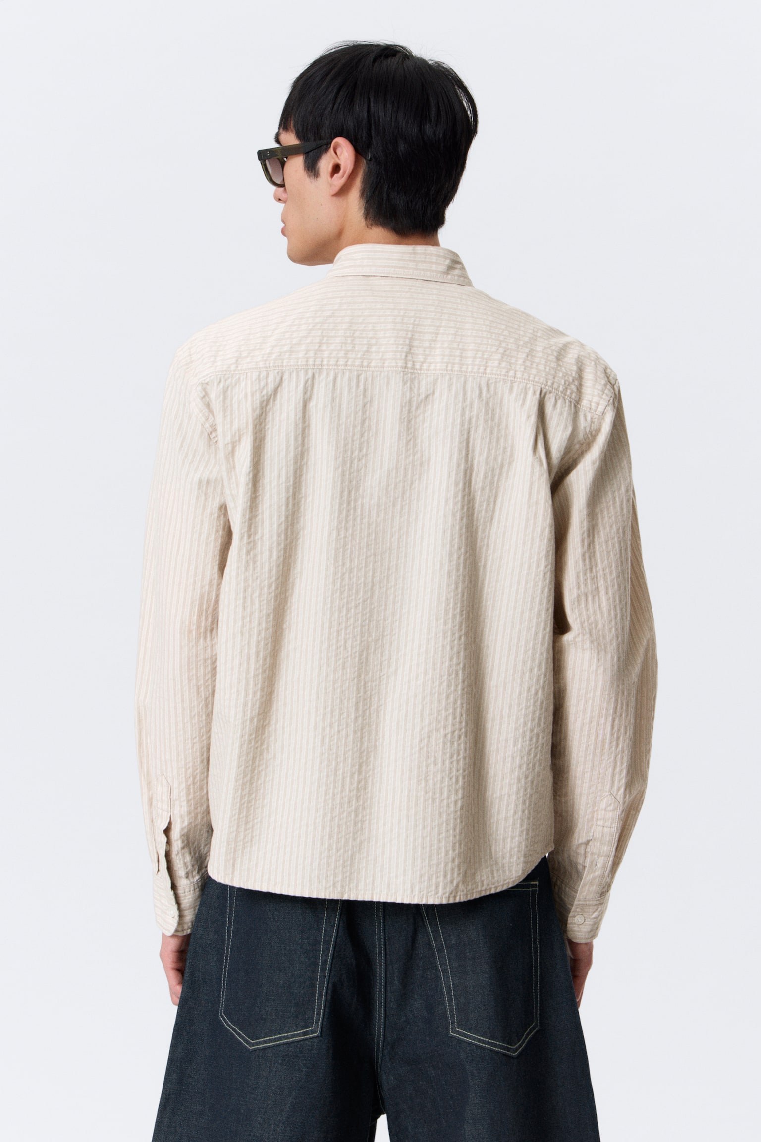Afslappet stribet skjorte - Stribet beige/Stribet brun - 5