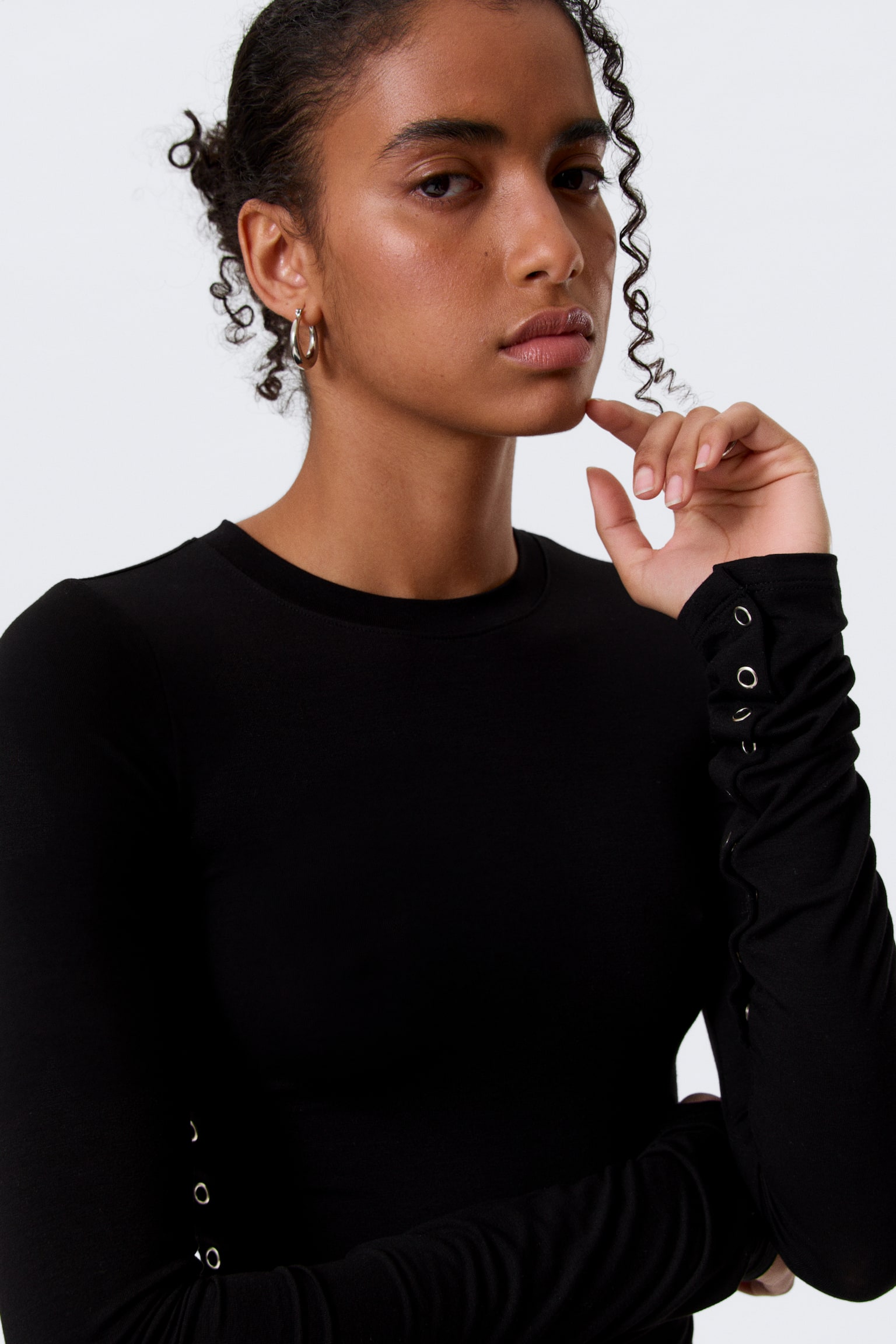 Top slim a maniche lunghe - Nero/Grigio polvere - 6