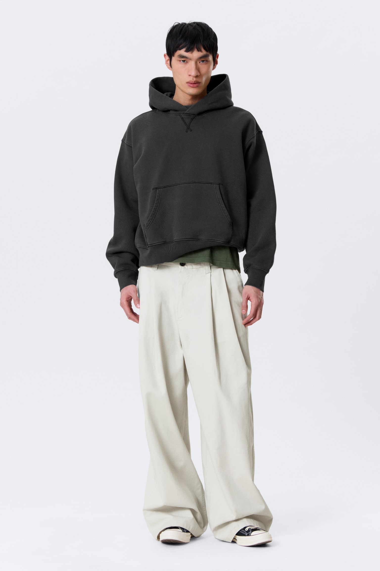 Sweat à capuche carré en molleton de coton - Noir délavé - 5