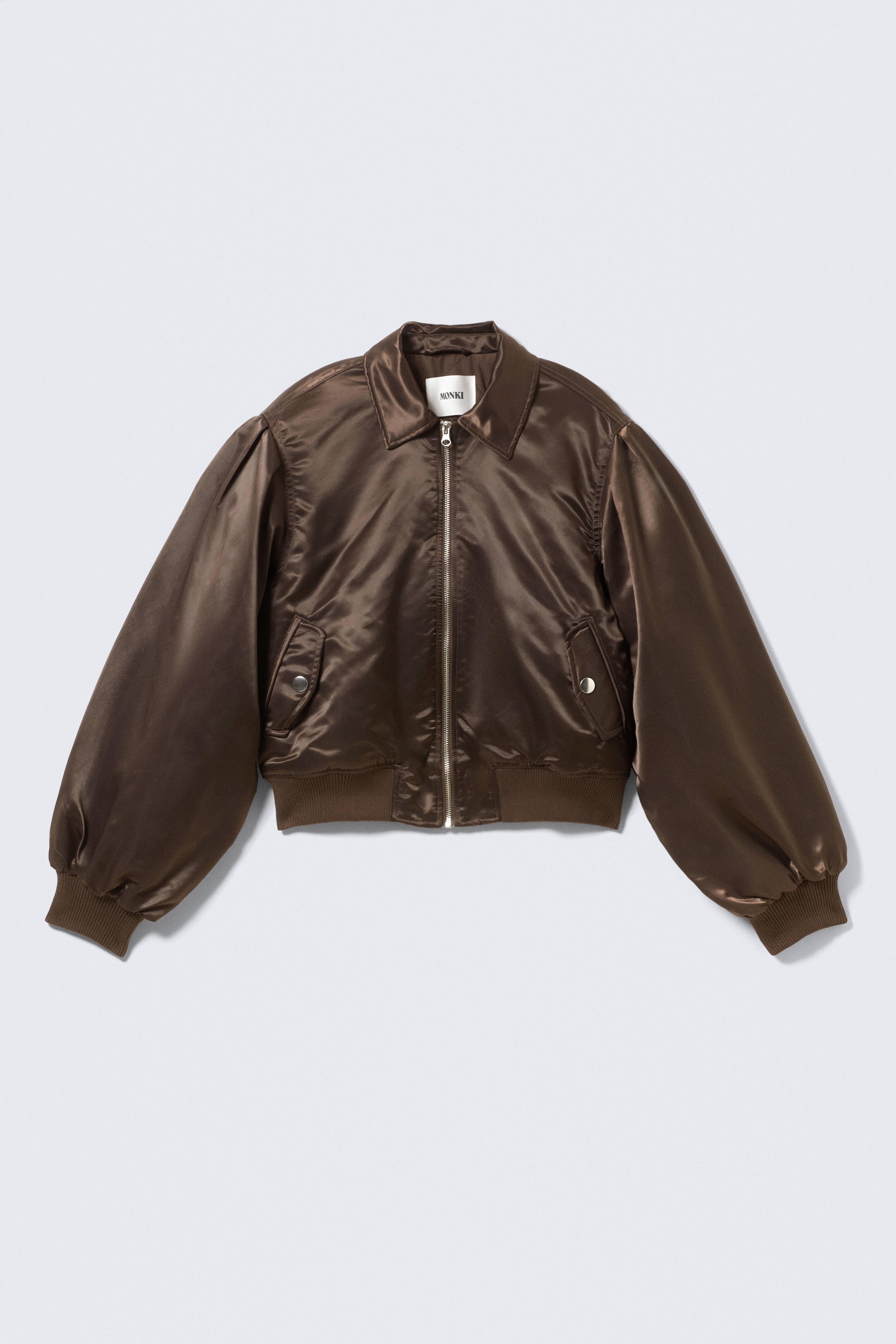 YULIA B LOOSE NYLON BOMBER JACKET - Dark Brown