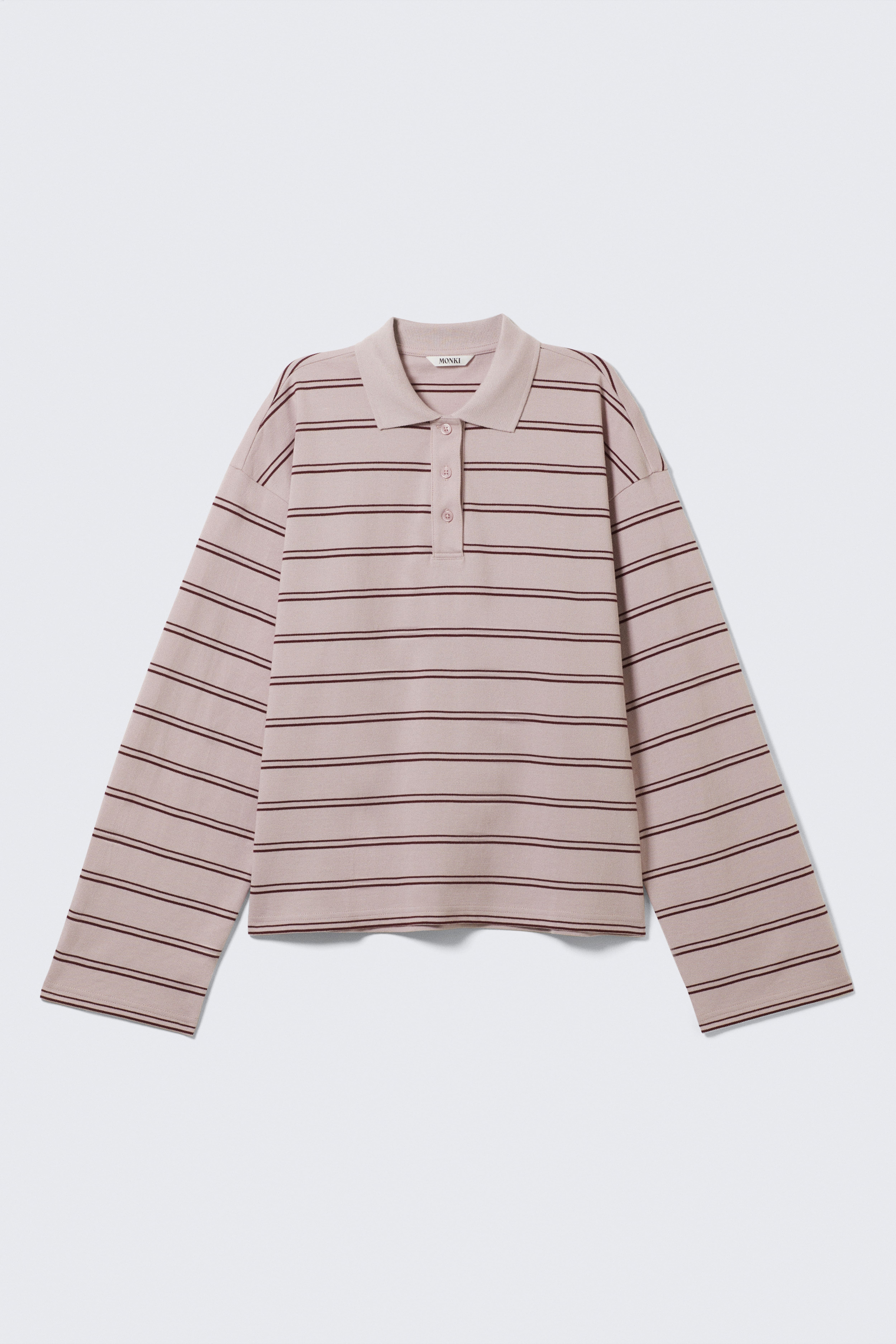 Katoenen poloshirt met lange mouwen - Striped Light Pink/Striped Dusty Lilac/Gestreept donkerbruin/Dark Plum - Pink Stripes