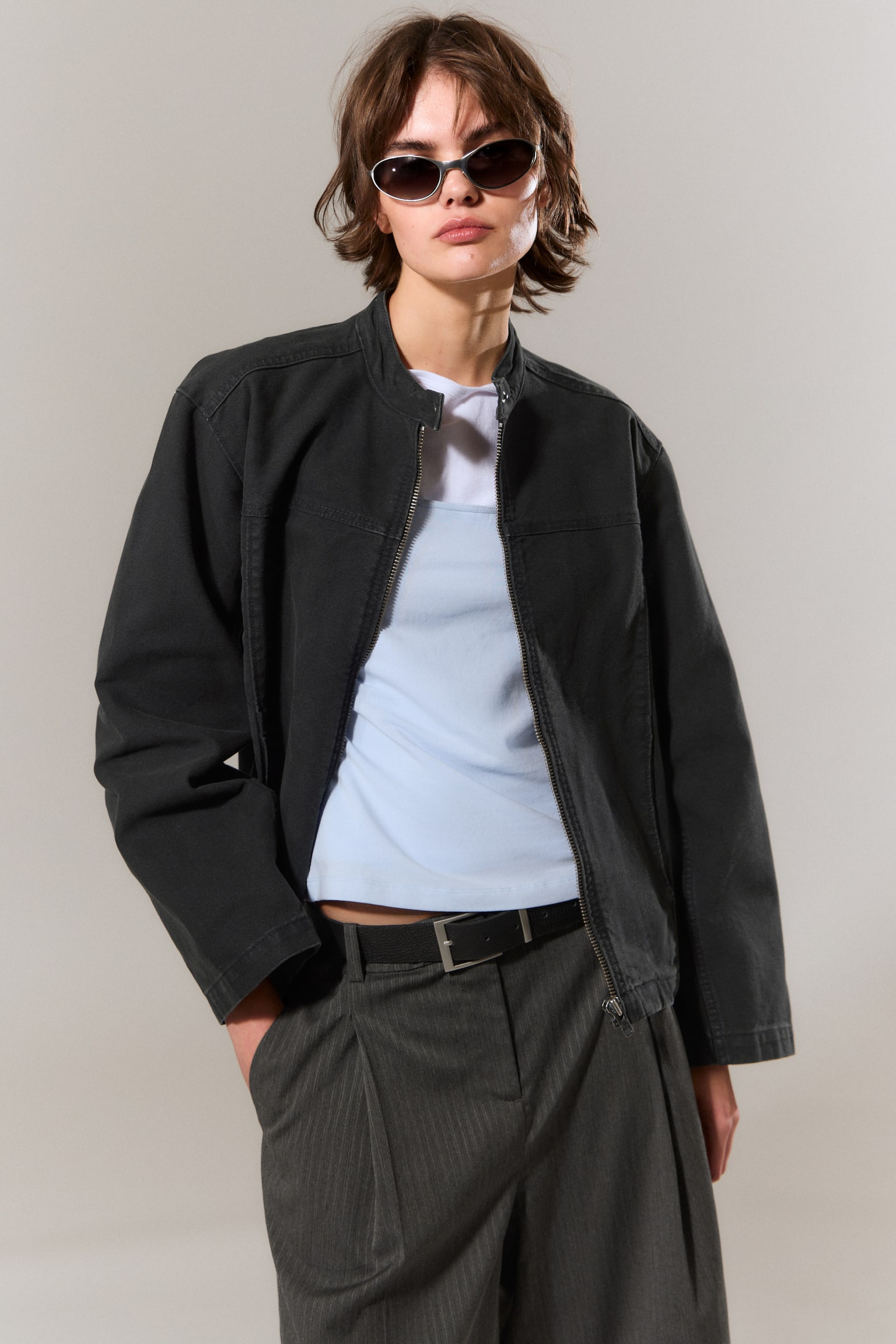 Oversize-Jacke aus gewaschenem Canvas - Schwarz/Grau - 1