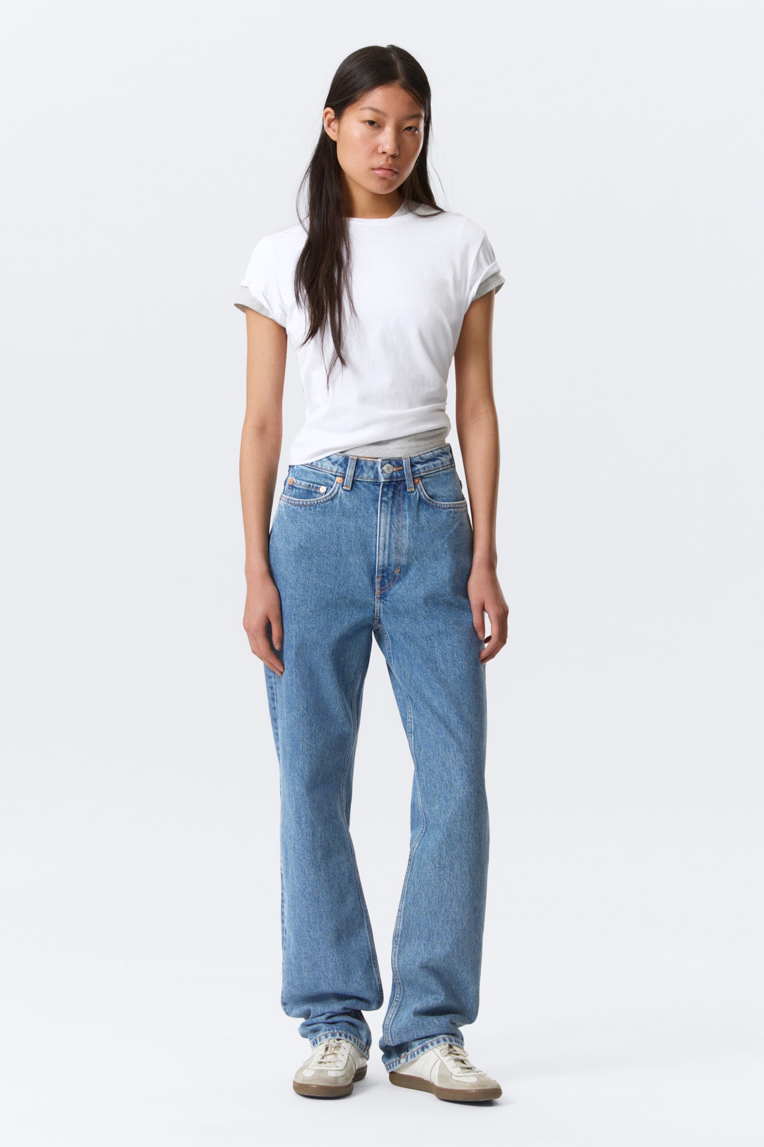 Rowe Super High Waisted Regular Straight Leg Jeans - 90s Blue - Medium Blue/Angel Blue - Dark Blue/Port Blue - Light Blue/Echo Black - Black - 1