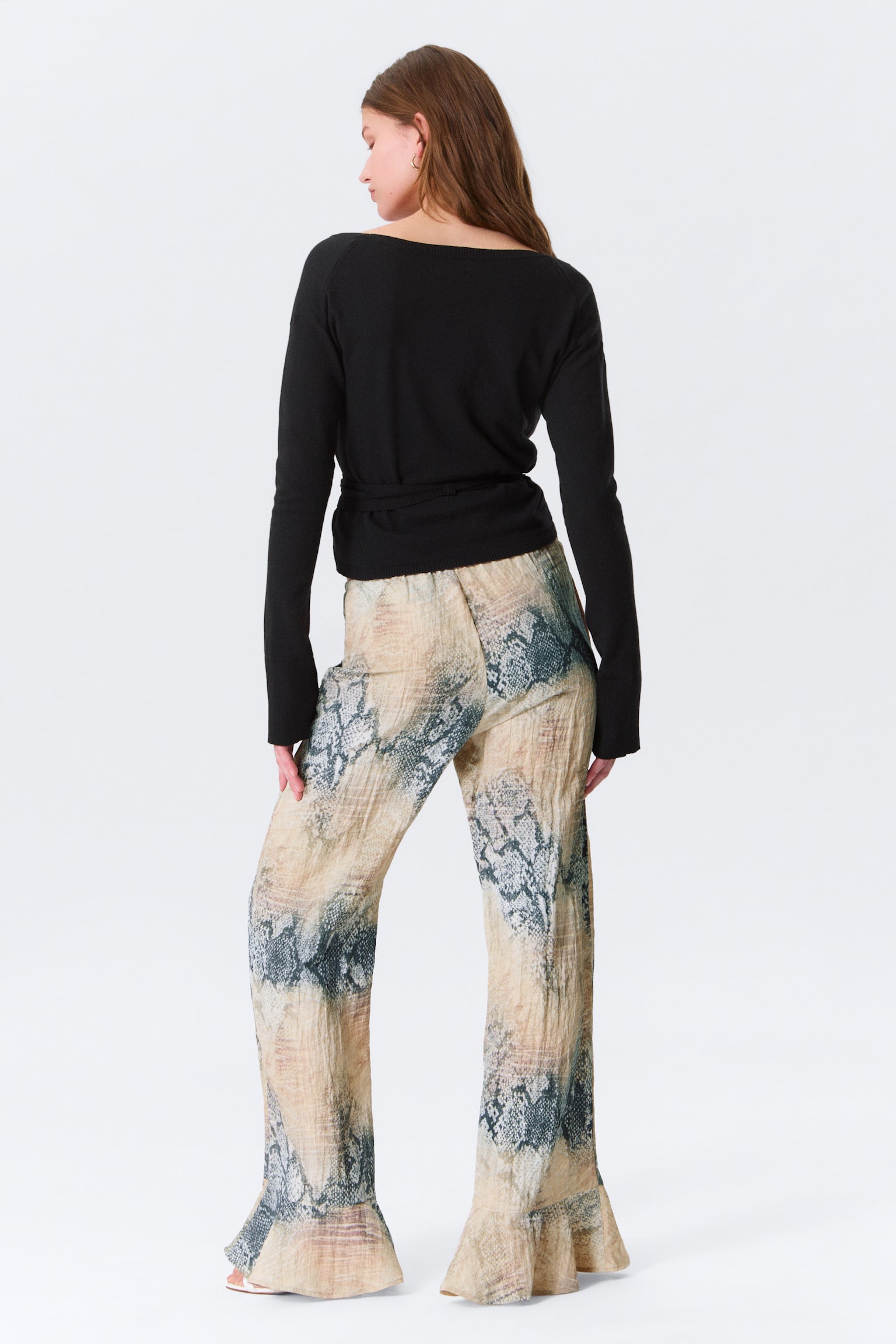 V-hals slå-om strikcardigan - Sort/Gråmeleret/Lyserød - 4