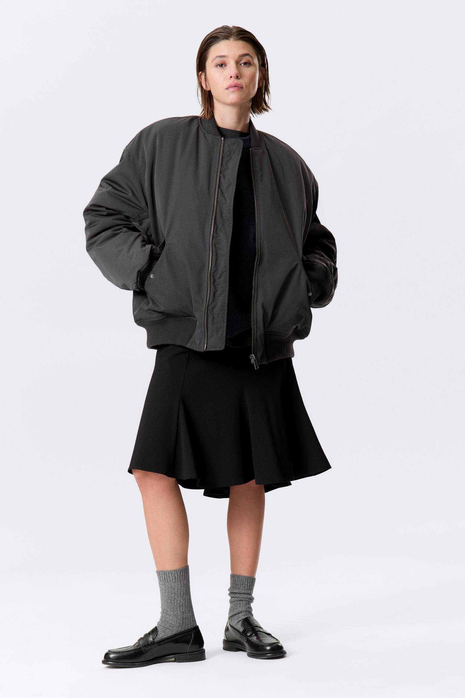 Veste bomber oversize en sergé - Gris foncé - 3