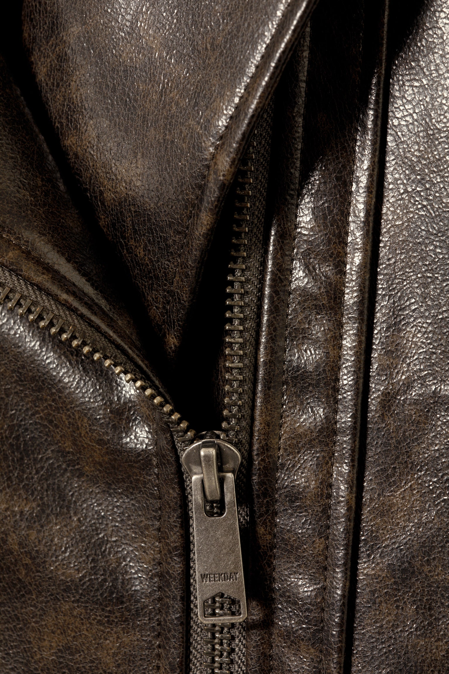 Oversized Faux Leather Biker Jacket - Dark Brown - 4