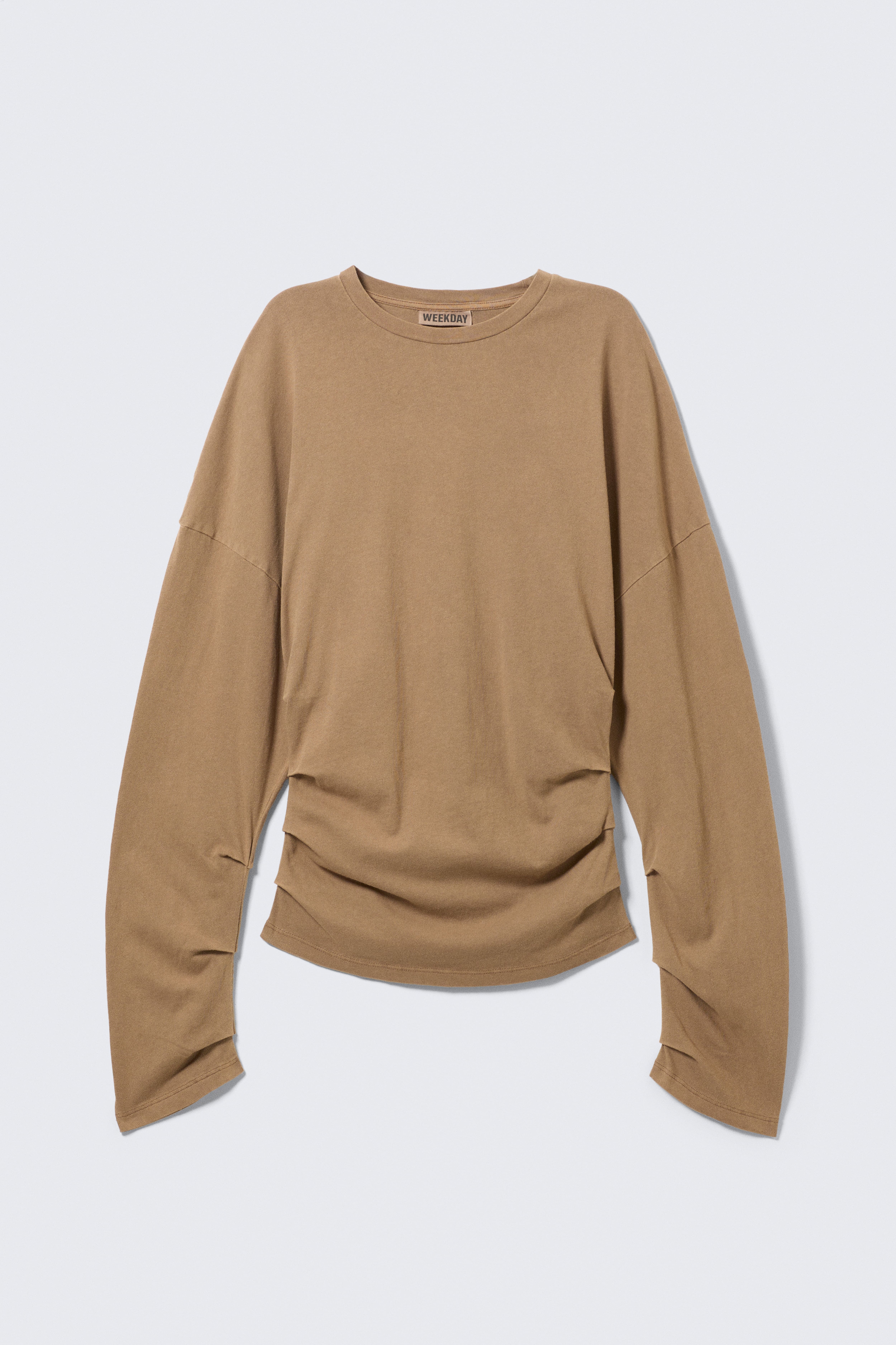 Haut plissé à manches longues - Beige foncé/Mélange gris clair