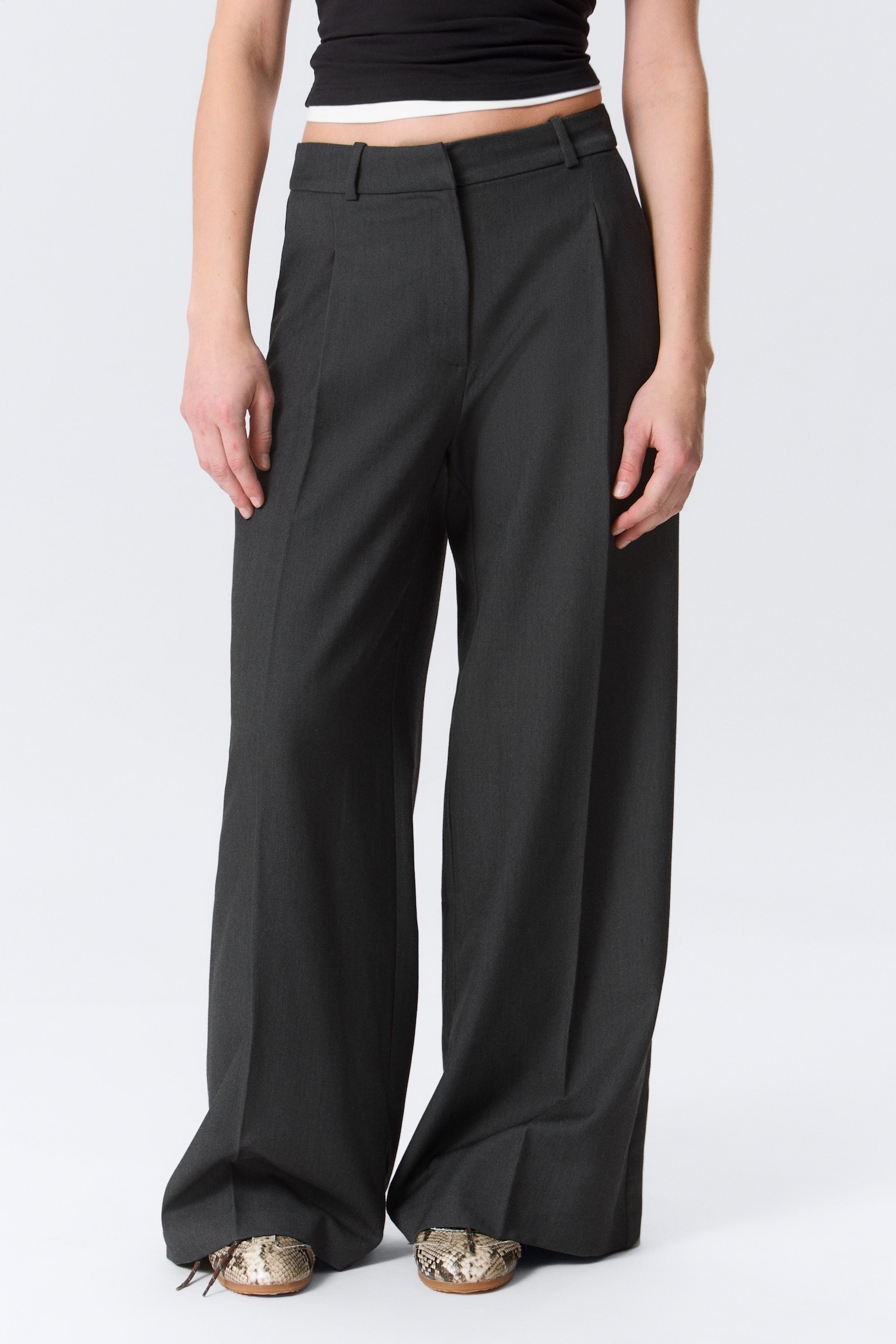 Pantaloni sartoriali a gamba larga - Grigio scuro mélange/Nero - 5