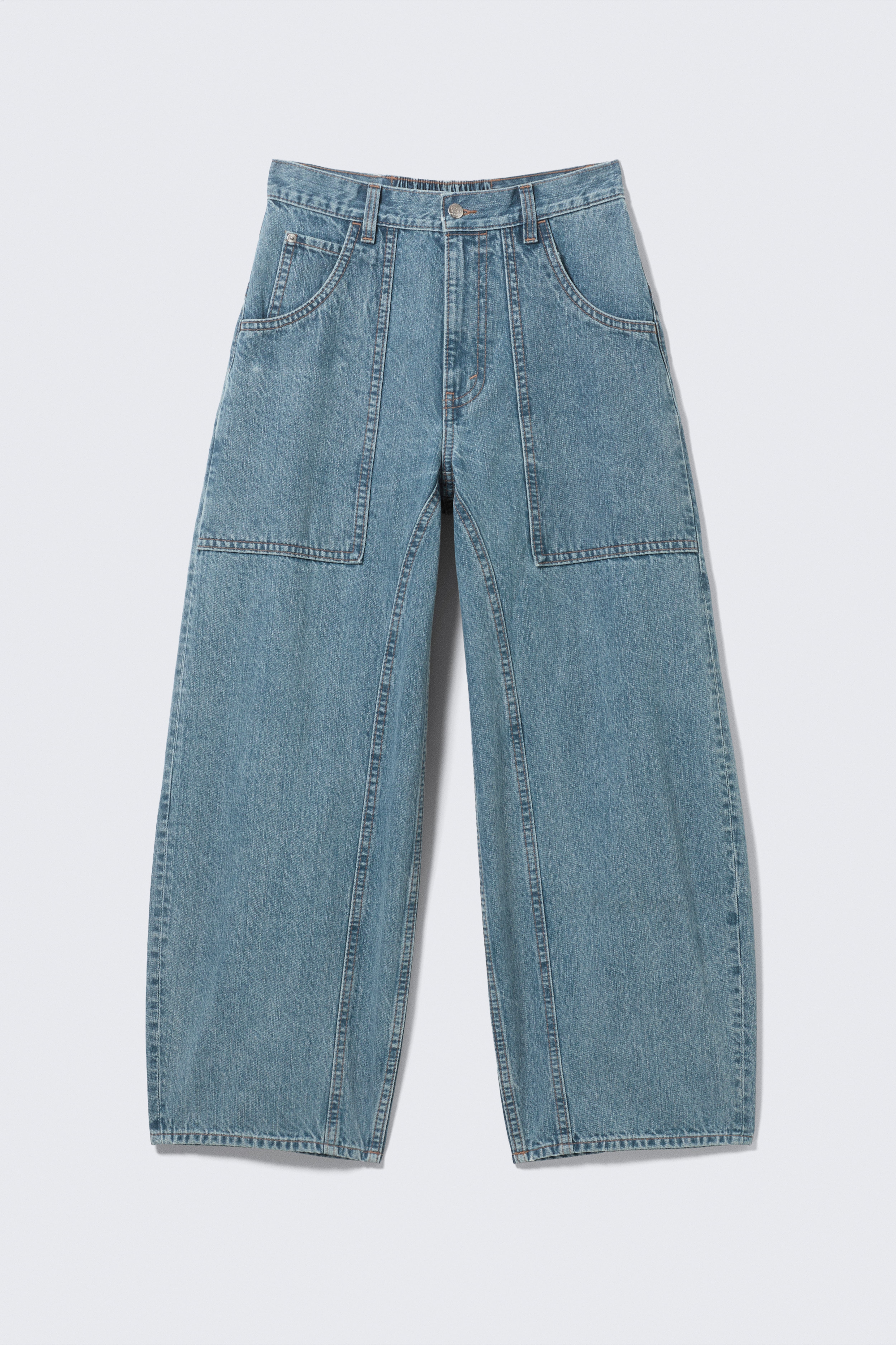 Dunno Unisex Low Rise Loose Barrel Leg Jeans - 02 Blue - Mittelblau/Cloudy Blue - Mittelblau