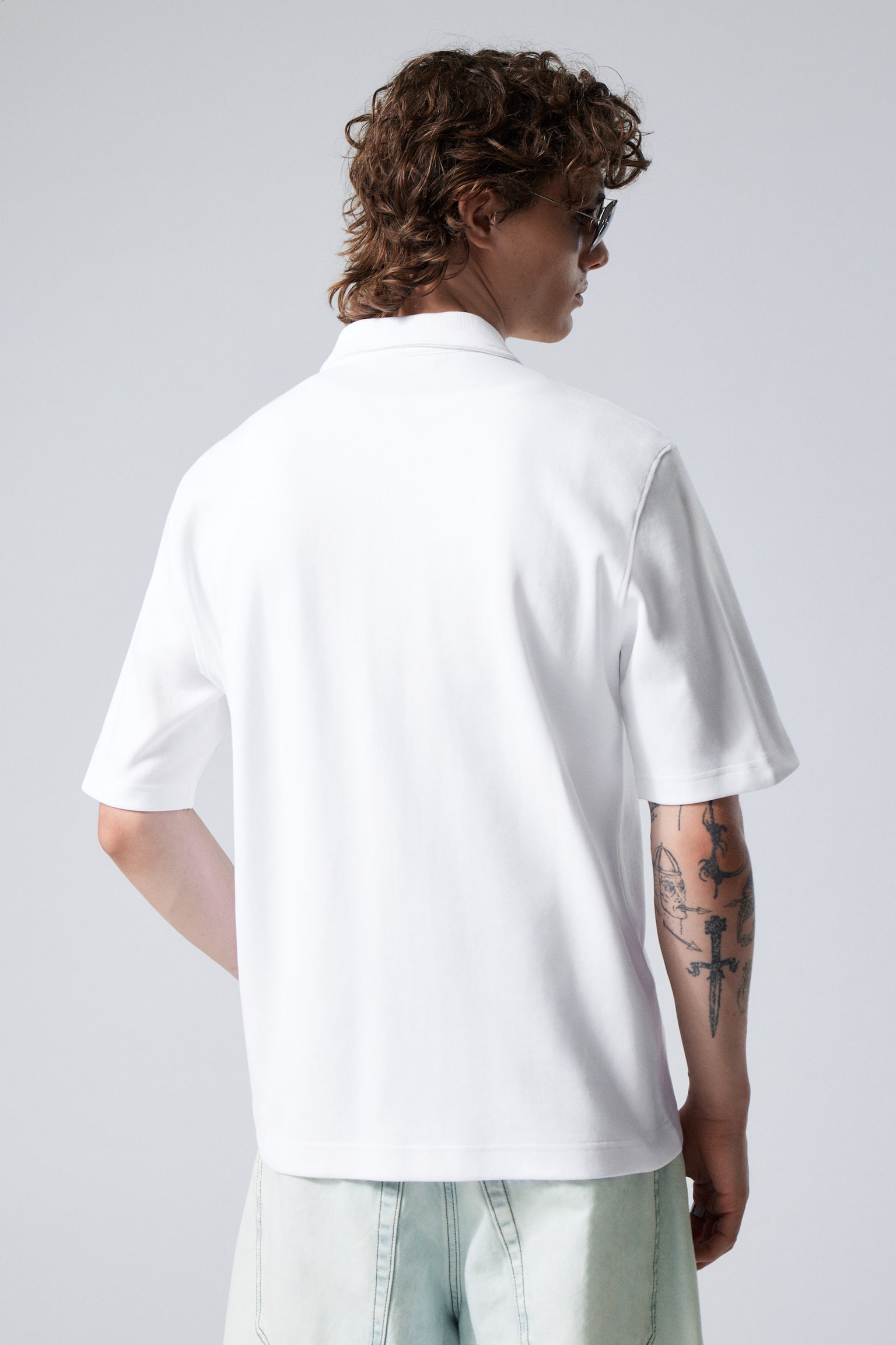 Short Sleeve Zip Shirt - White/Washed Black - 5