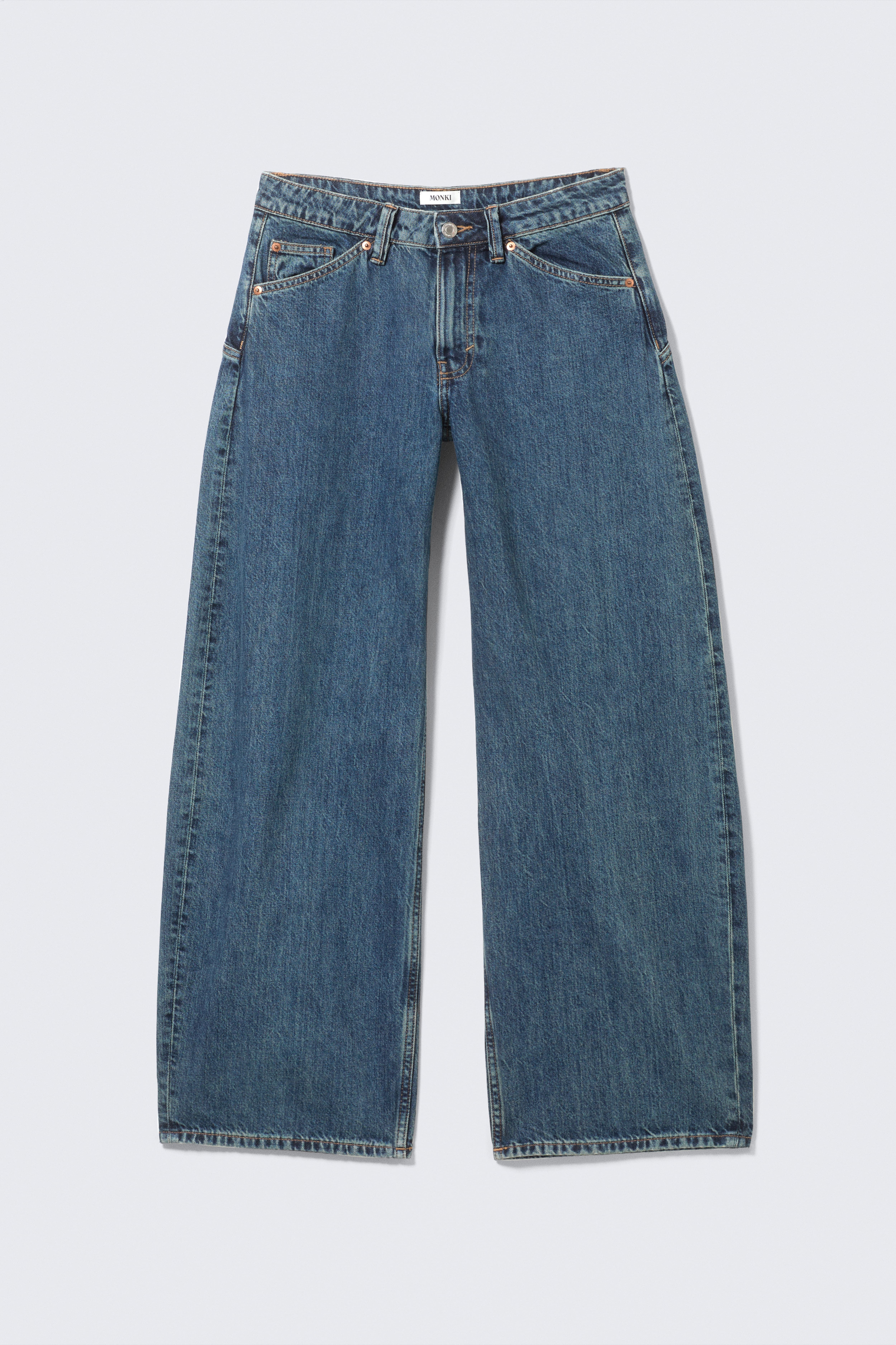 High Waisted Curved-Yoke Barrel Jeans - Blue Anthem - Mittelblau