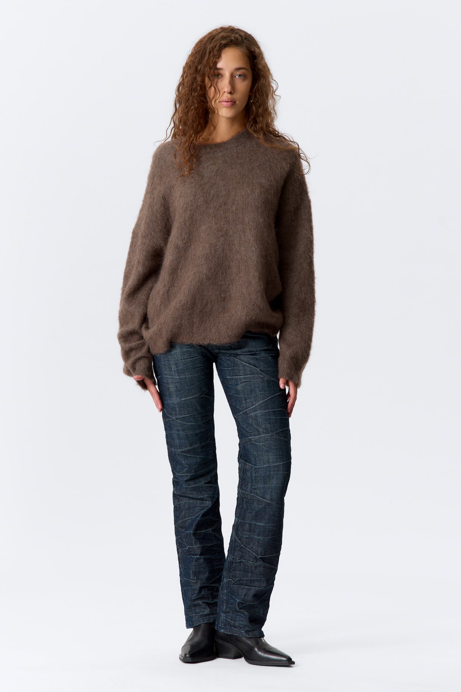 Oversized Knitted Mohair Blend Sweater - Marrone/Beige/Grigio scuro/Blu scuro mélange - 7