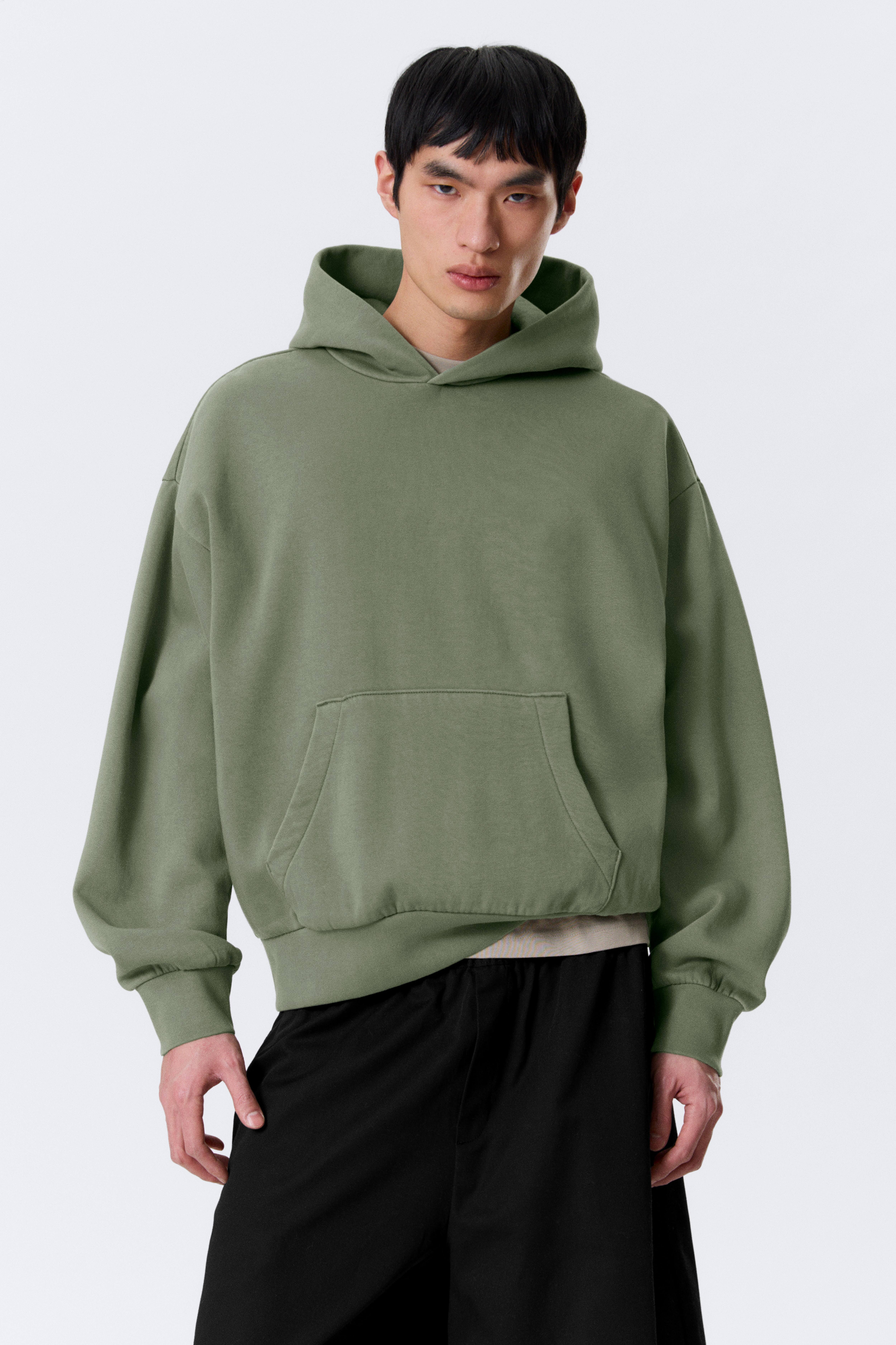 Sweater met capuchon - Loose Fit - Washed Green/Zwart/Grijs gemêleerd