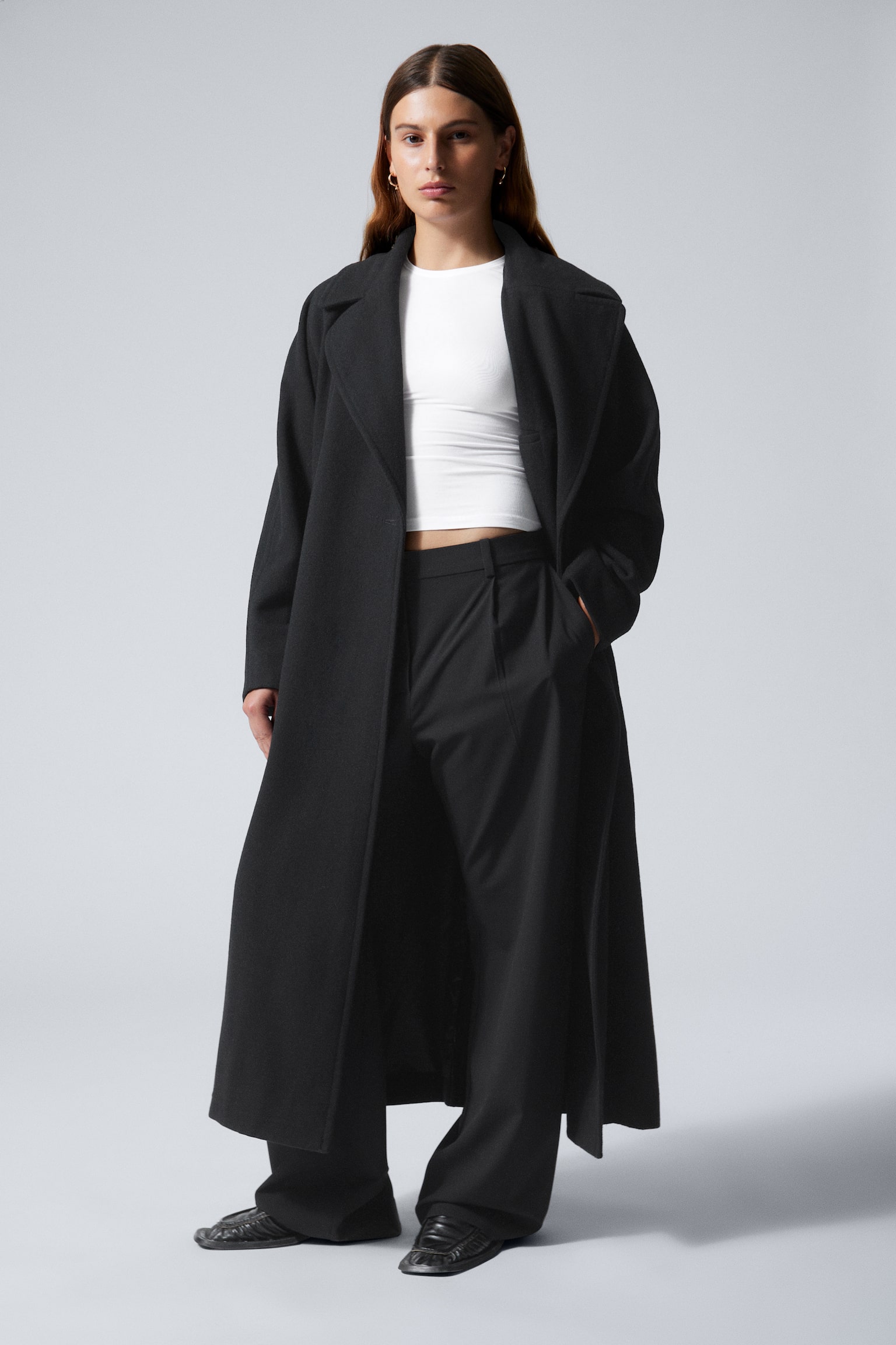 Kia Oversized Wool Blend Coat - Black/Dark Blue - 7