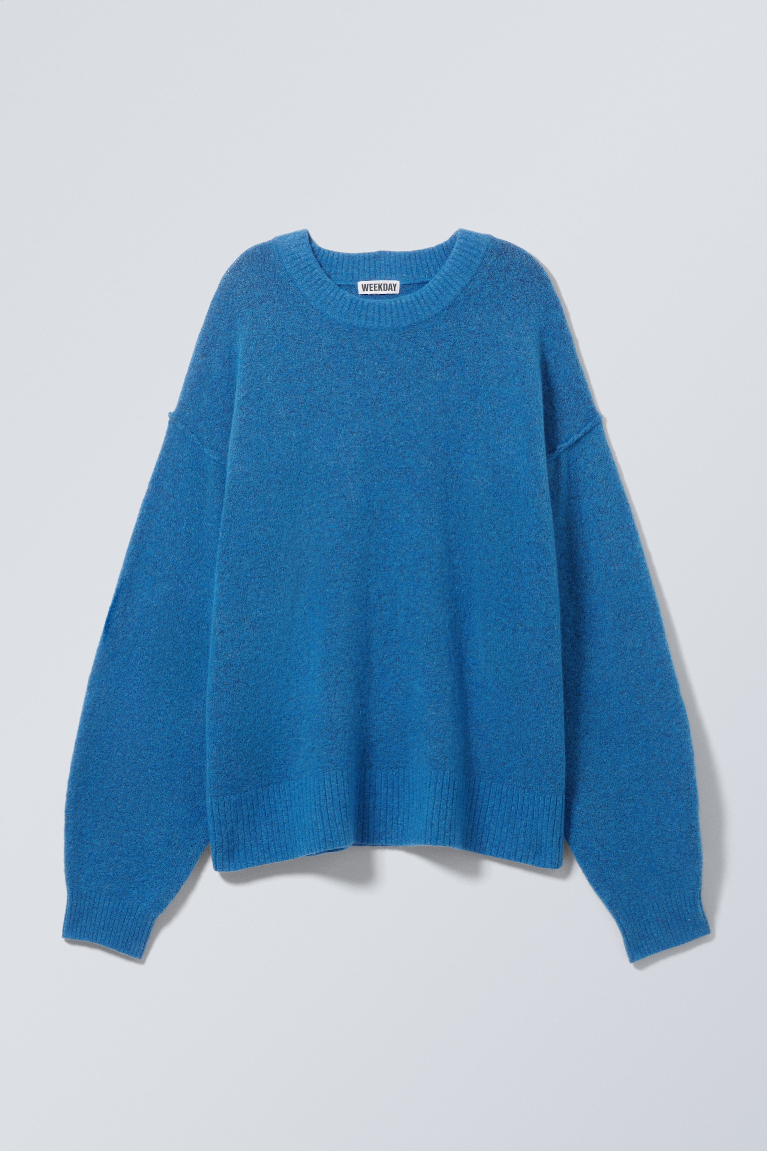 Relaxed Knitted Sweater - Bright Blue/Light Grey Melange/Red