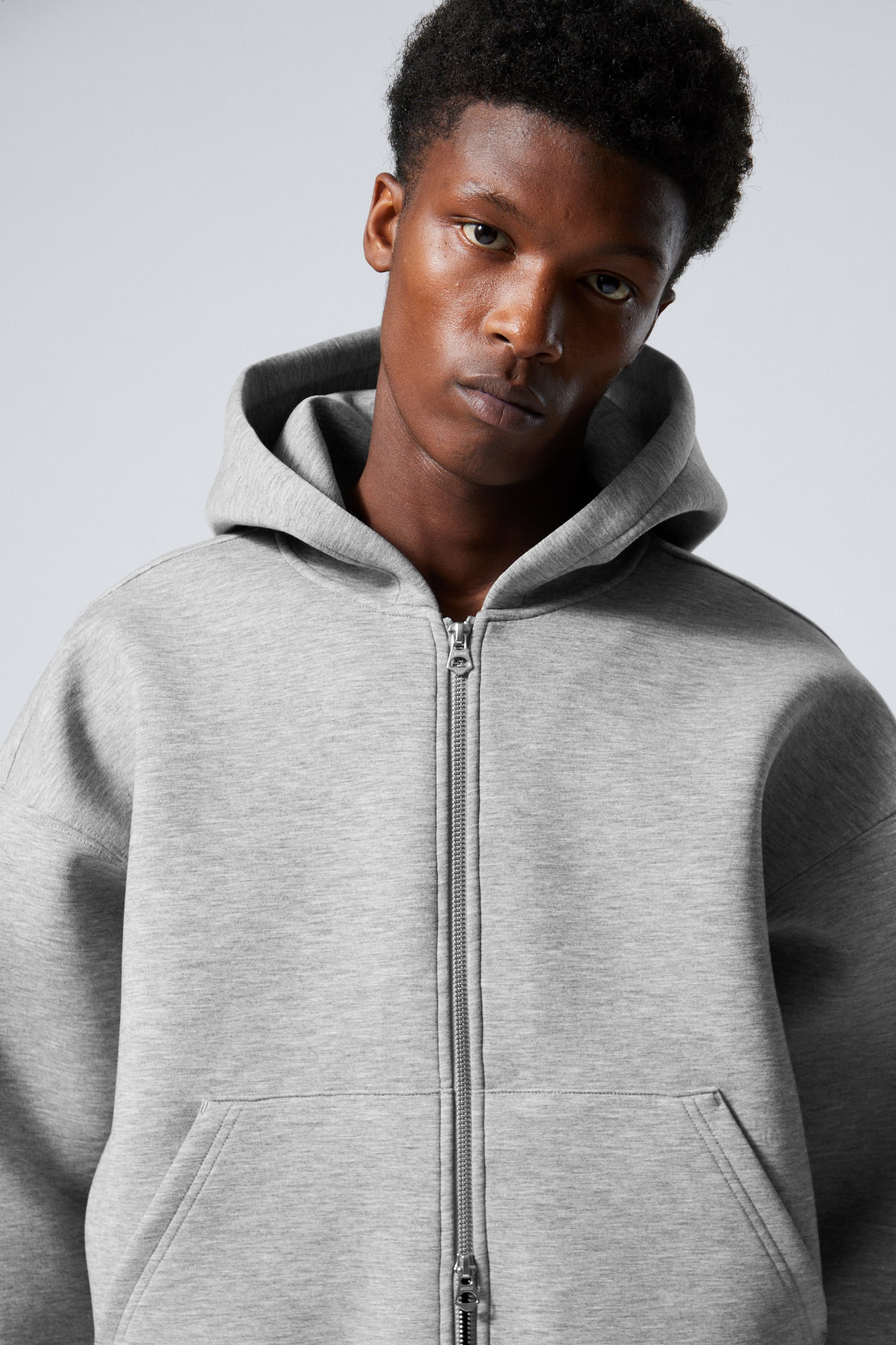 Simon Scuba Zip Hoodie - Grey Melange/Black - 3