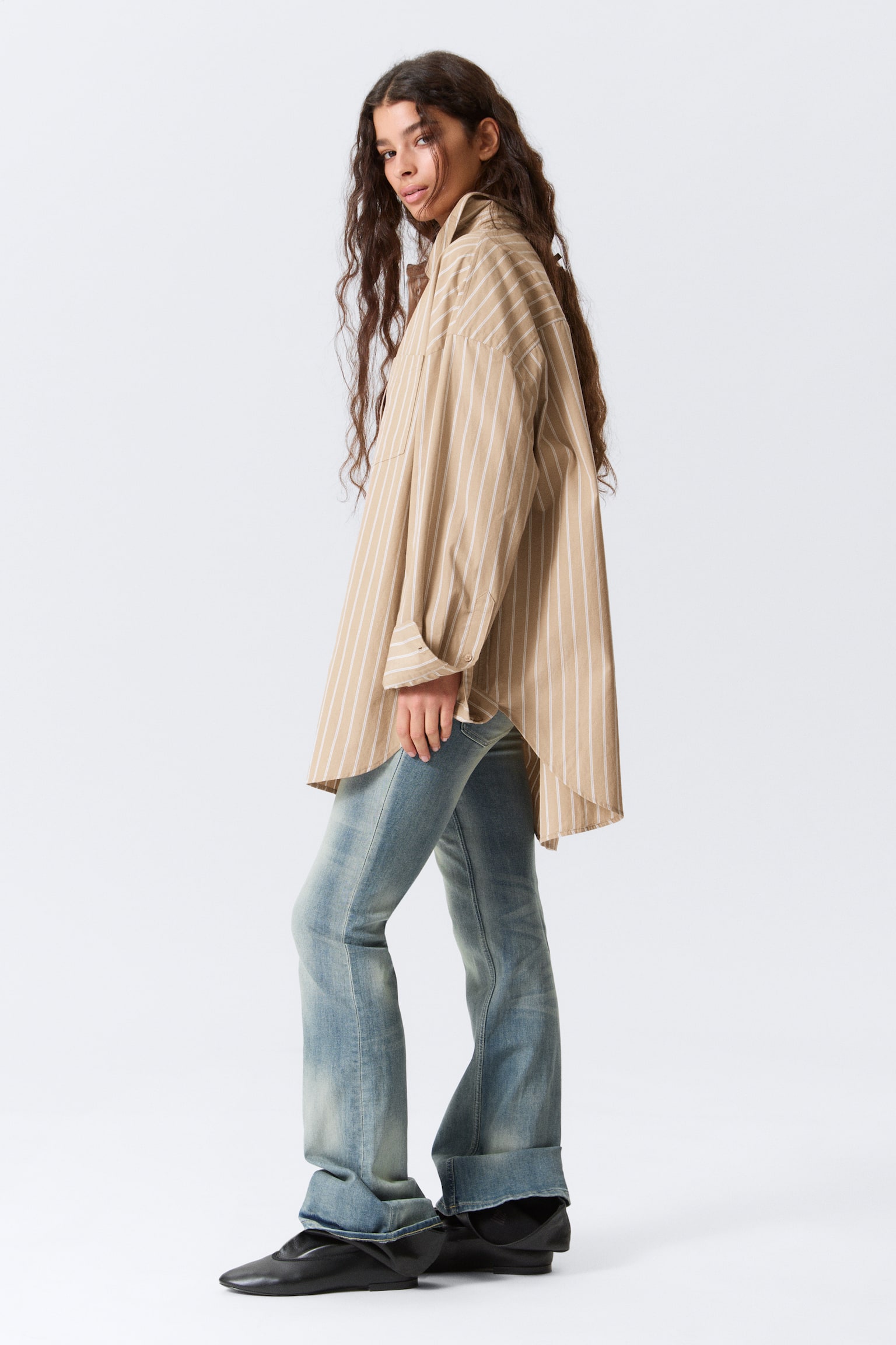 Camicia a maniche lunghe oversize - Beige a righe/Giallo chiaro - A pois - 6
