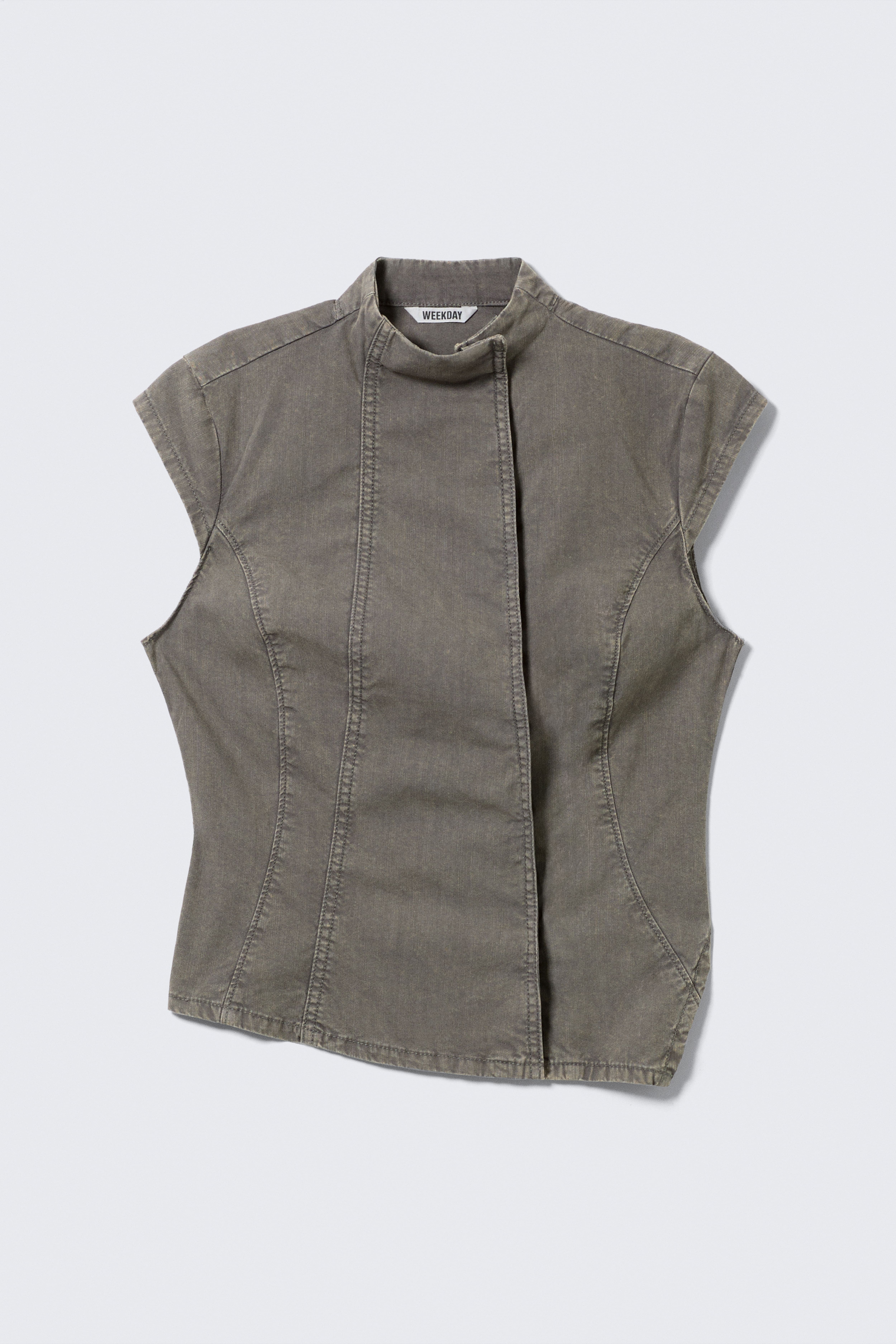 Strukturiertes asymmetrisches Baumwolltop - Grau/Schwarz