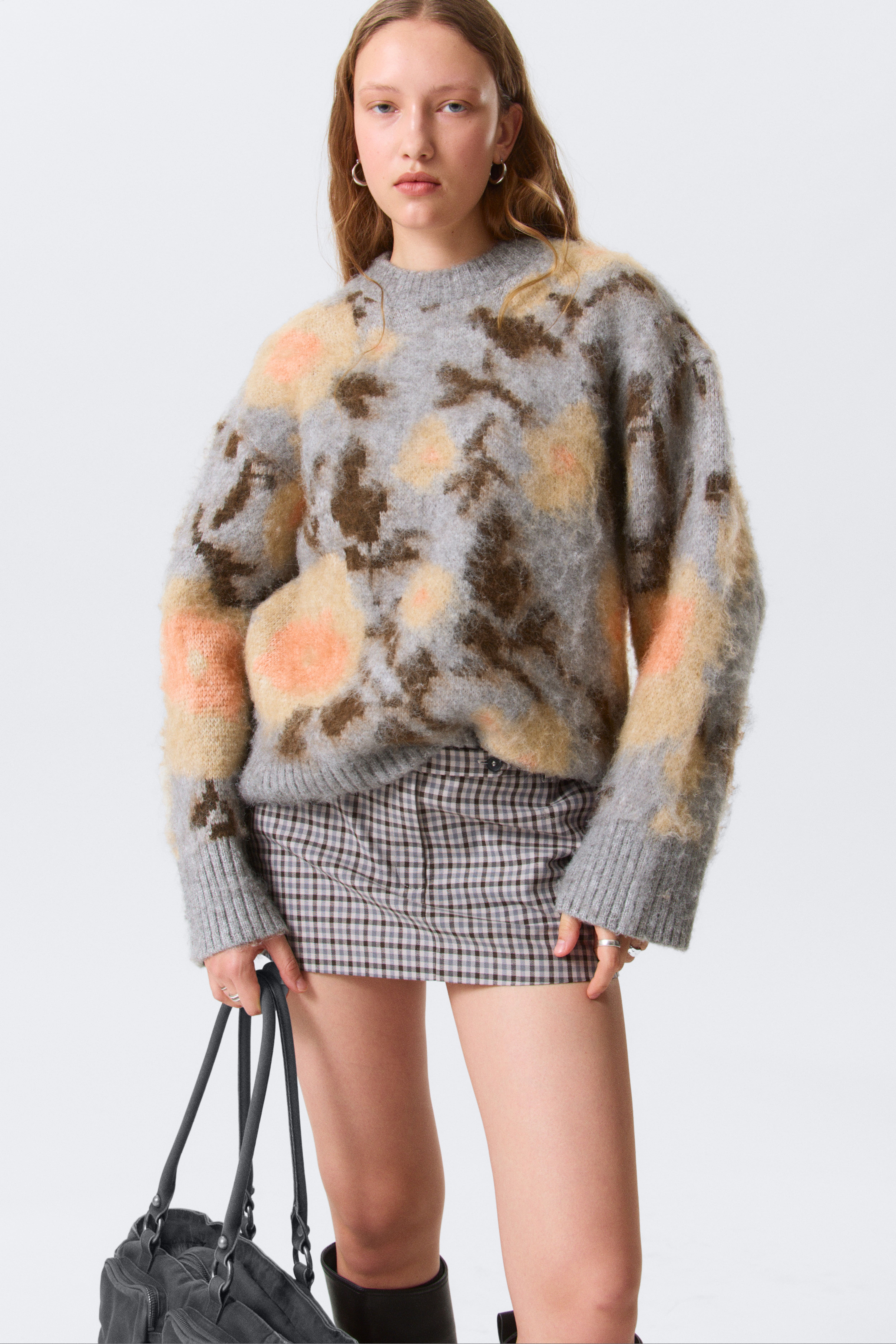 Maglione in jacquard a maglia rasata - Grigio mélange - Jacquard