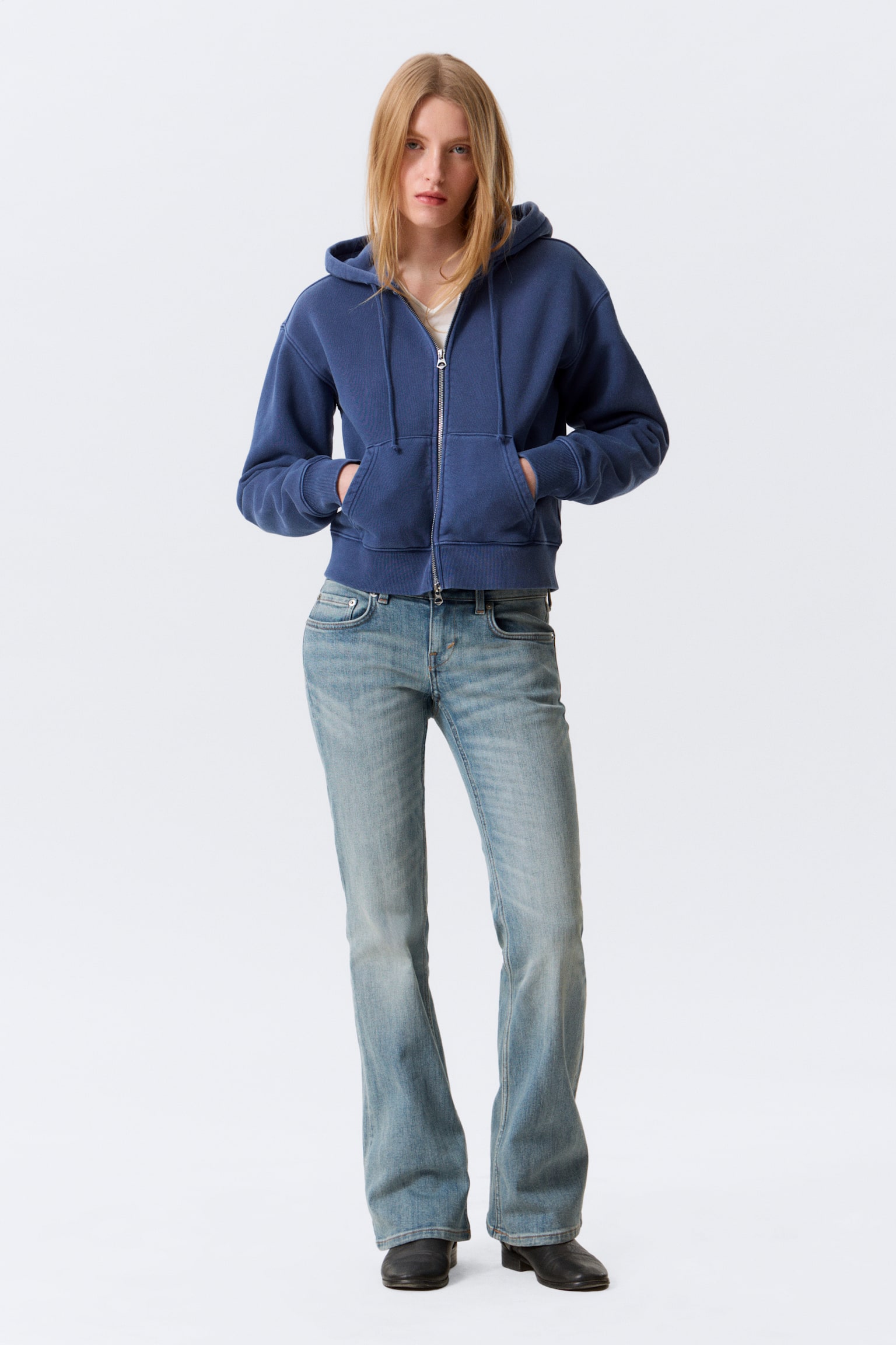 Hoodie aderente - Blu scuro lavato - 1