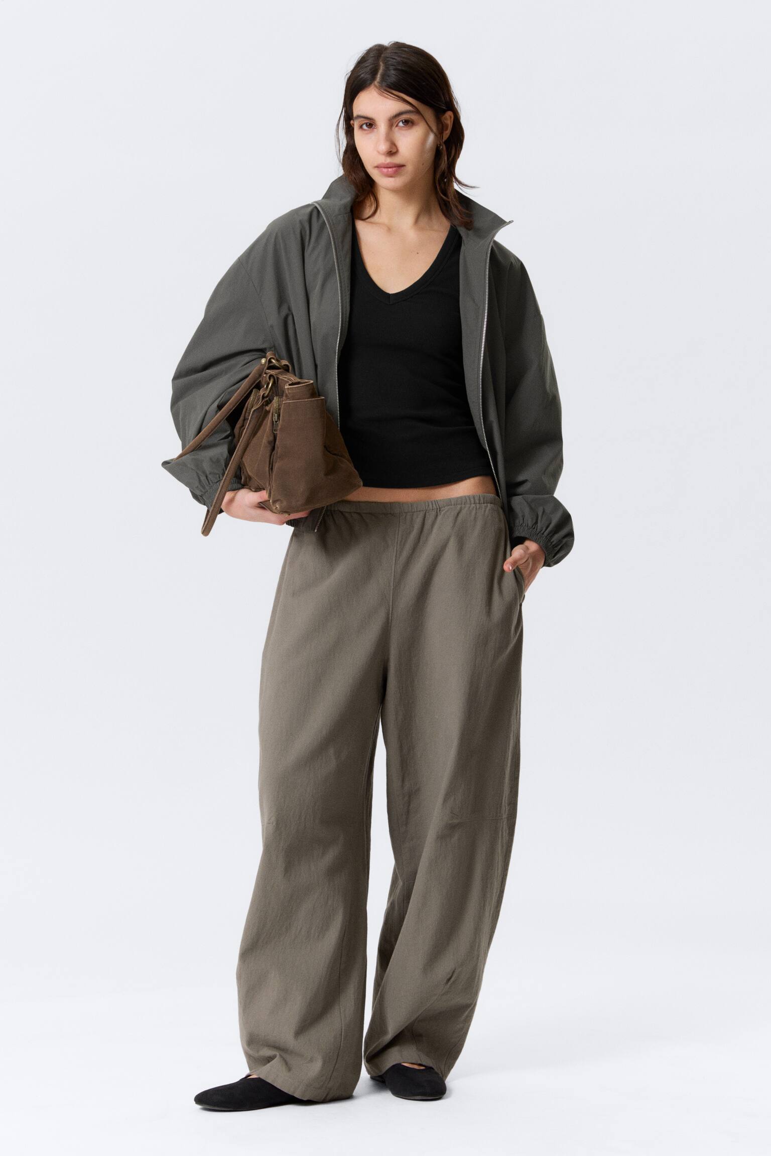 Losse pull-on broek met lage taille - Grijs/Lichtbeige - 1