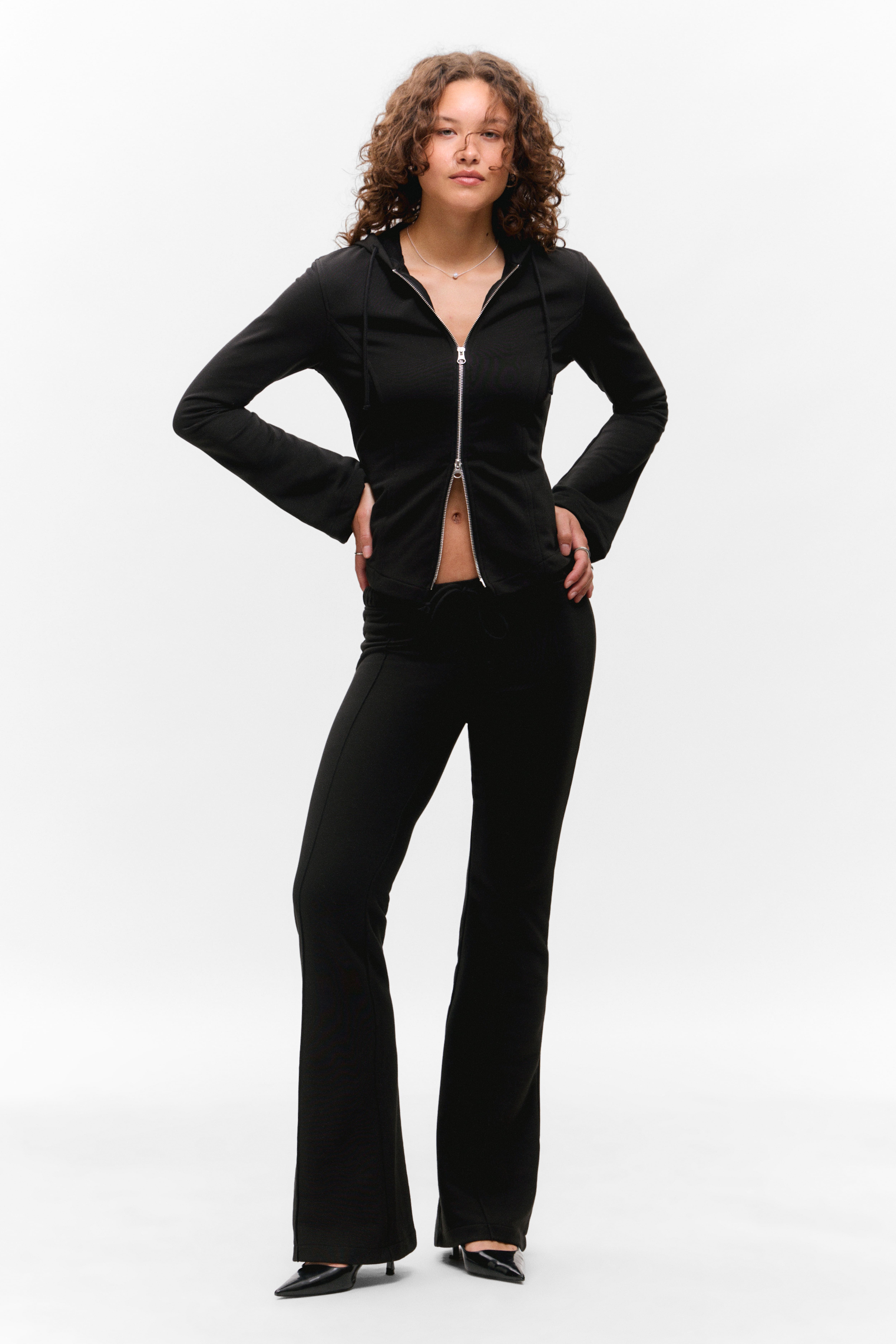 Mid Rise Pintuck Flared Sweatpants - Zwart/Lichtbeige